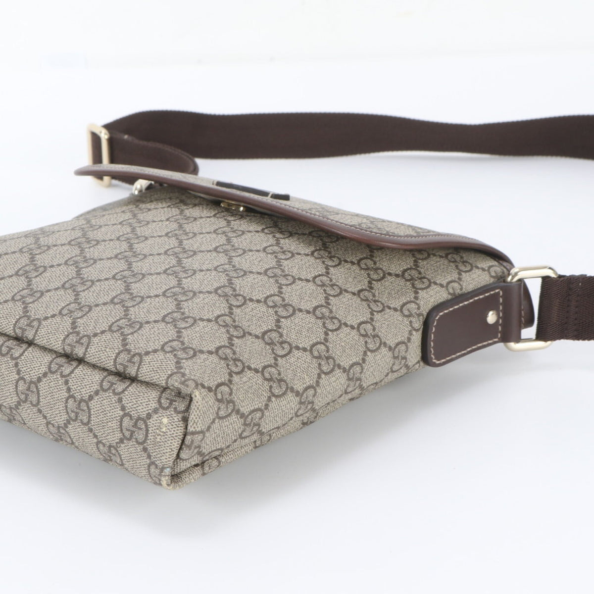 Gucci Brown Leather Coated Canvas Messenger Bag Shoulder Bag Tote Bag (Pre-Owned)