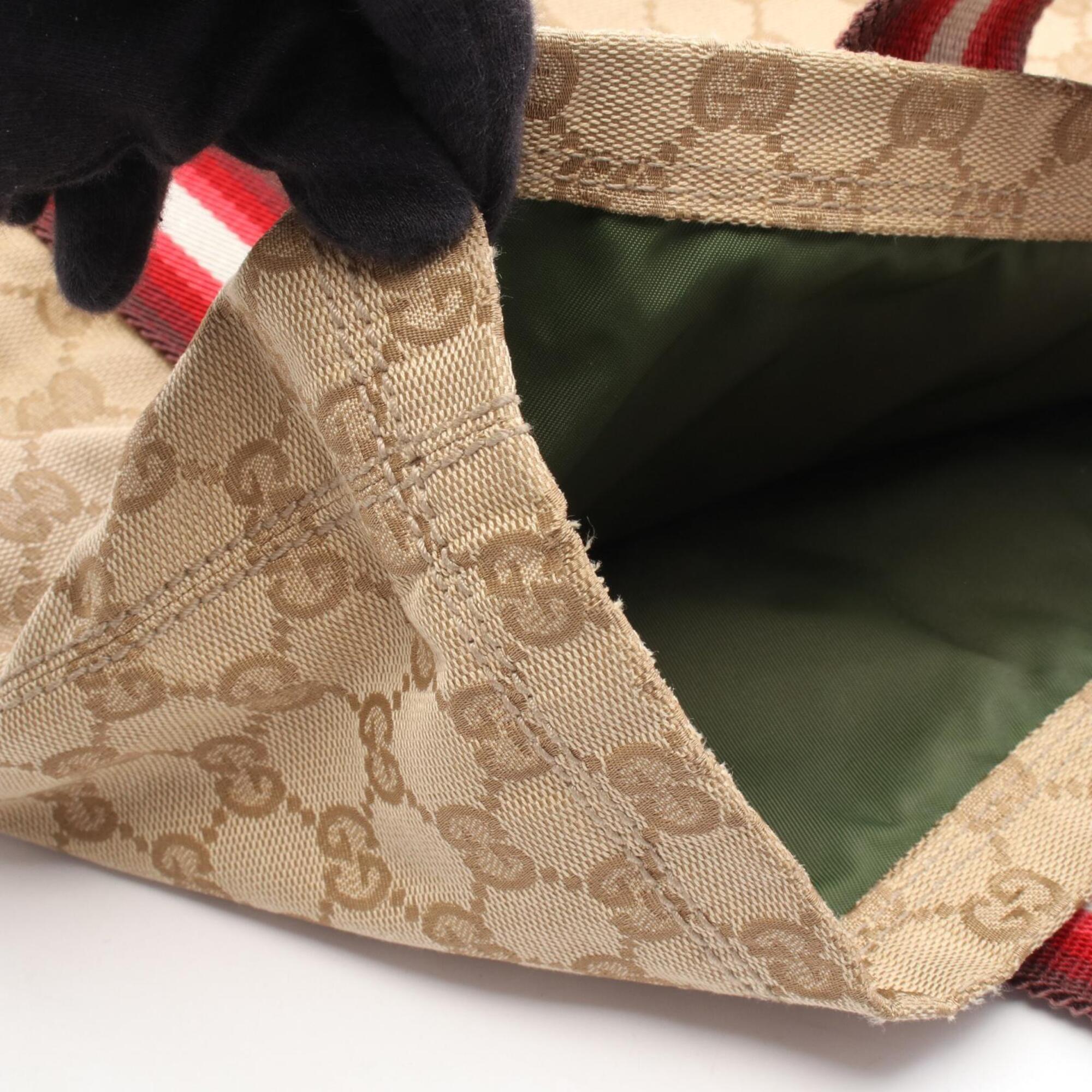 Gucci Beige Multi-Color Red Color Canvas Leather Handbag Tote Bag (Pre-Owned)
