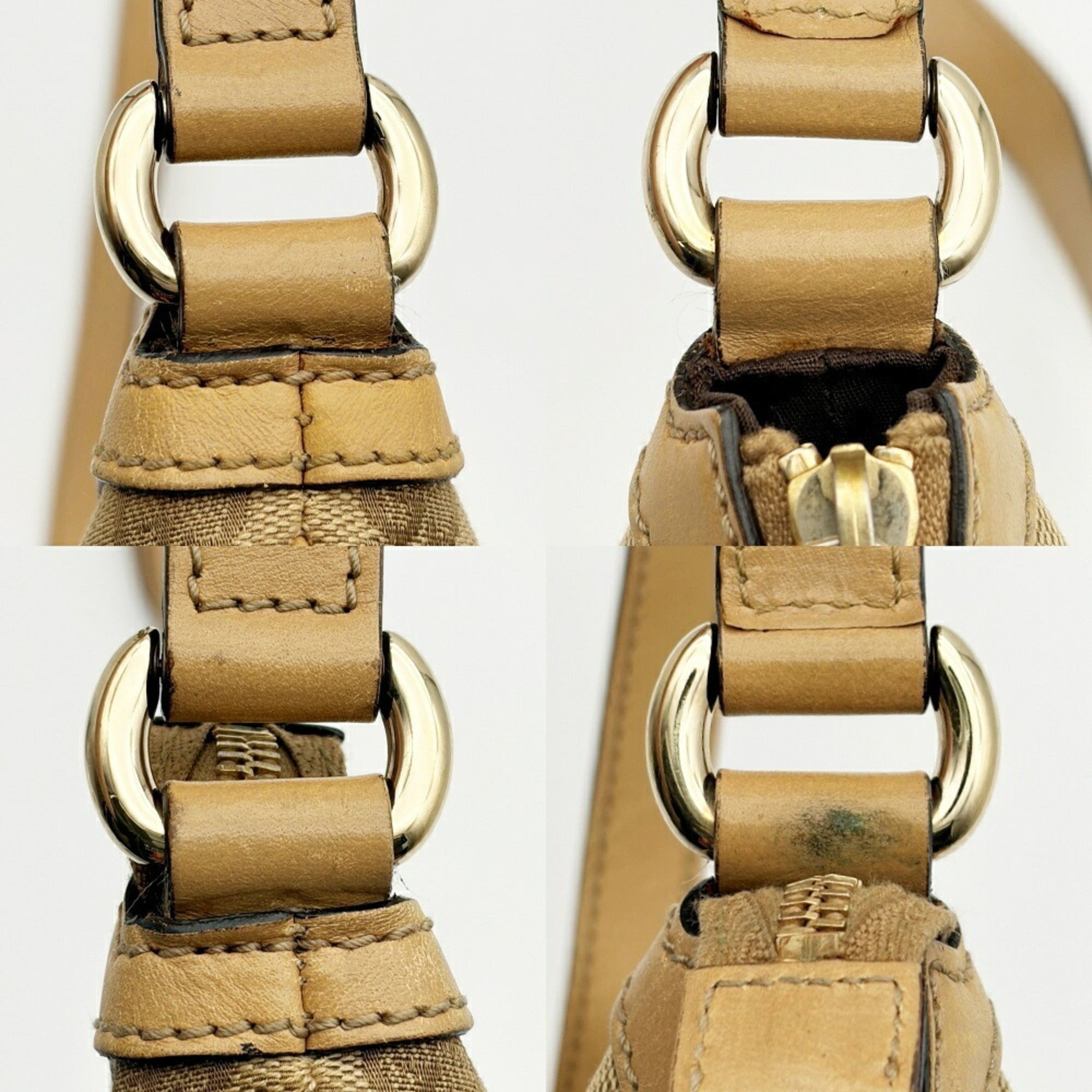 Gucci Beige Brown Canvas Leather Shoulder Bag (Pre-Owned)
