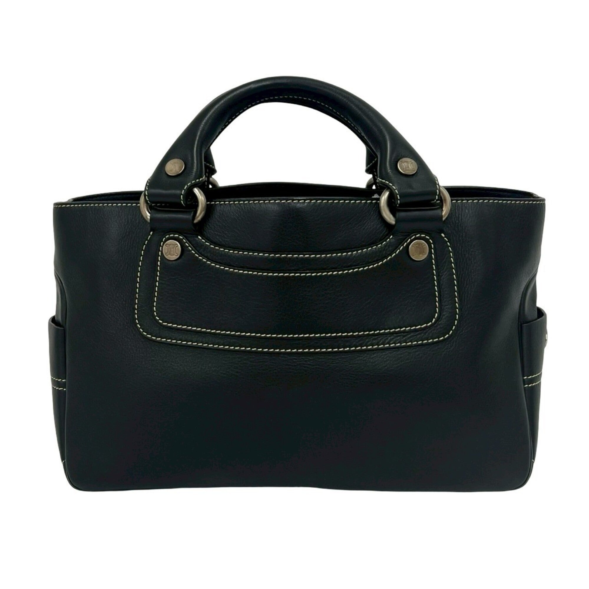 Celine Black Leather Boston Bag Handbag Tote Bag (Pre-Owned)