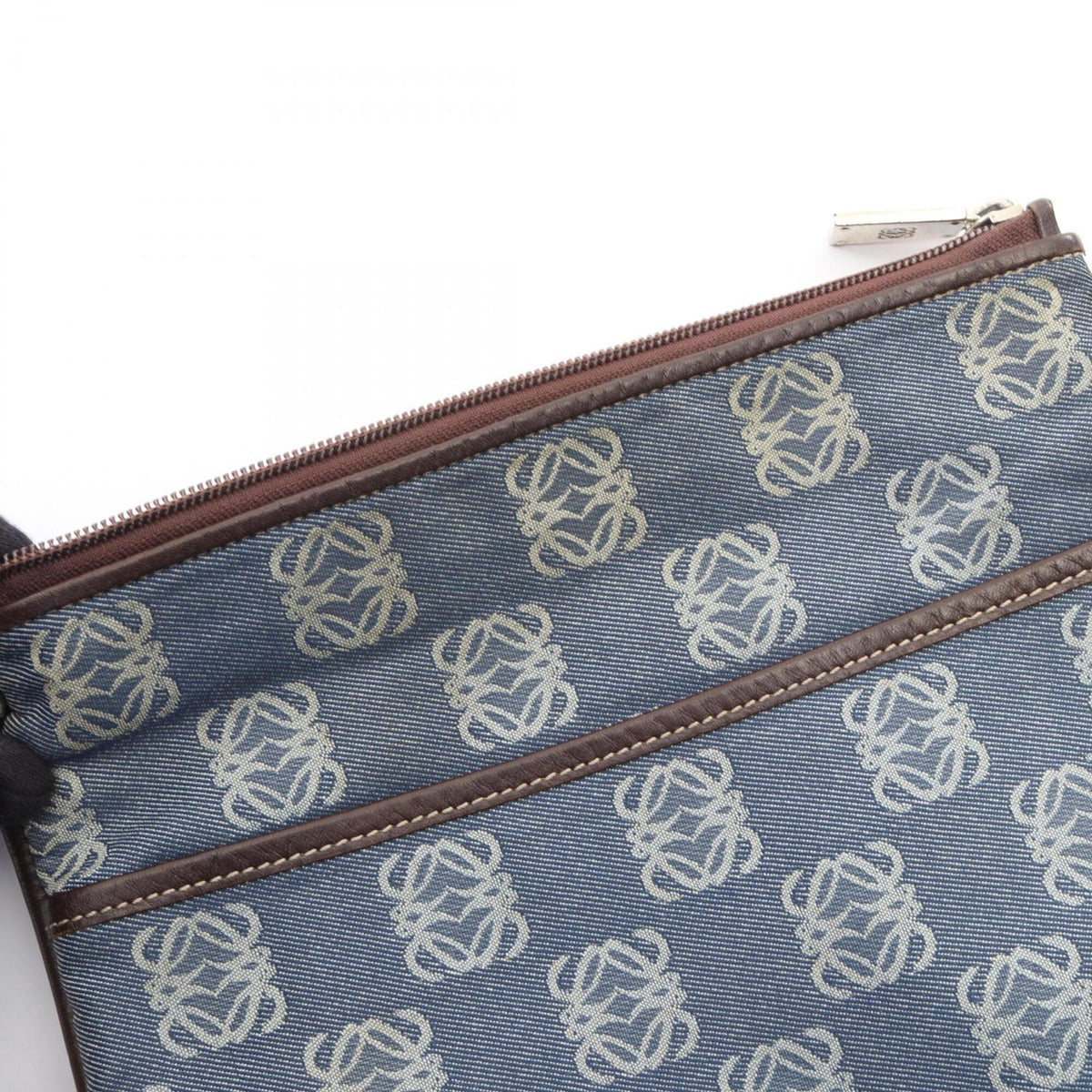 Loewe Blue Brown Canvas Leather Handbag Shoulder Bag (Pre-Owned)