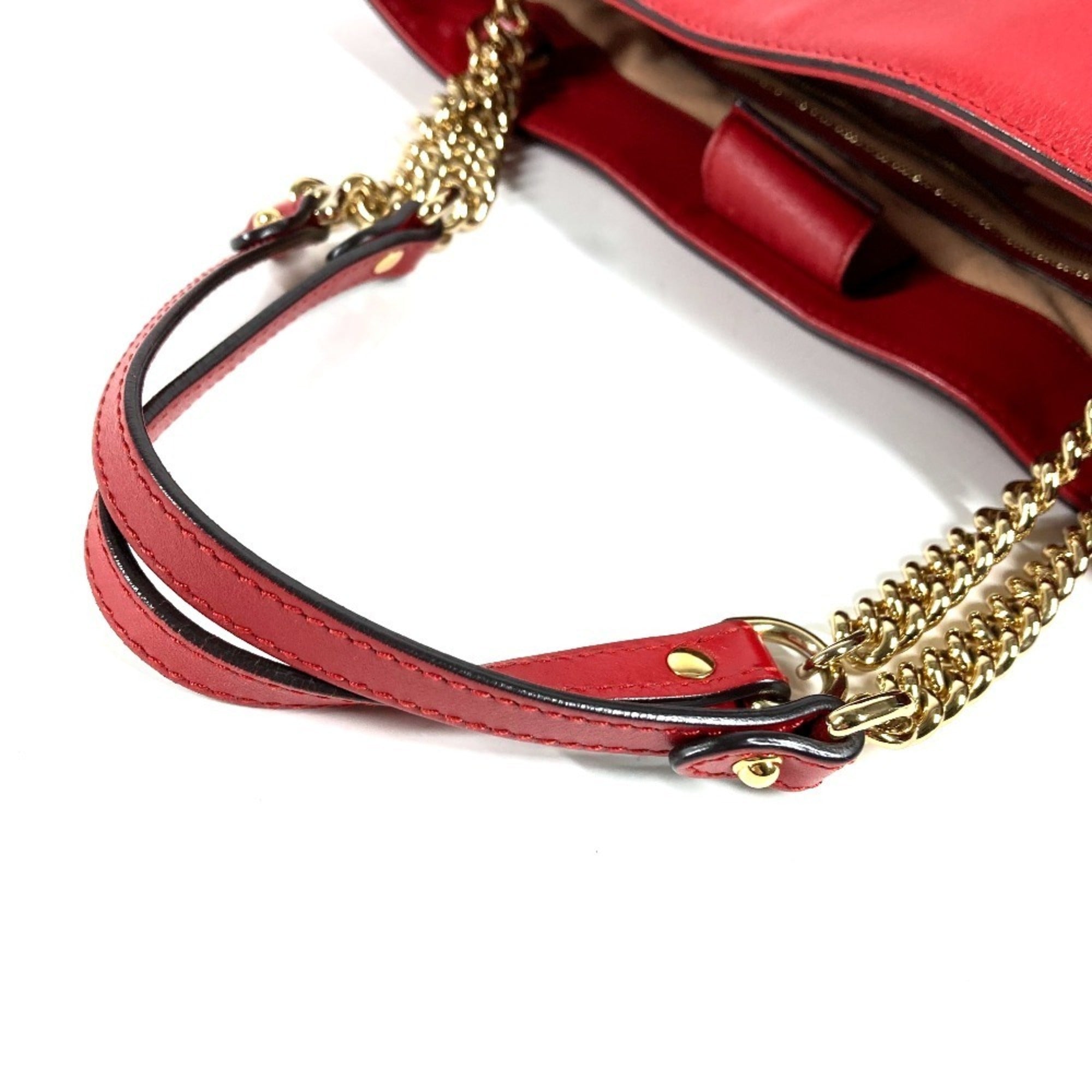 Gucci Red Color Leather Shoulder Bag Tote Bag (Pre-Owned)