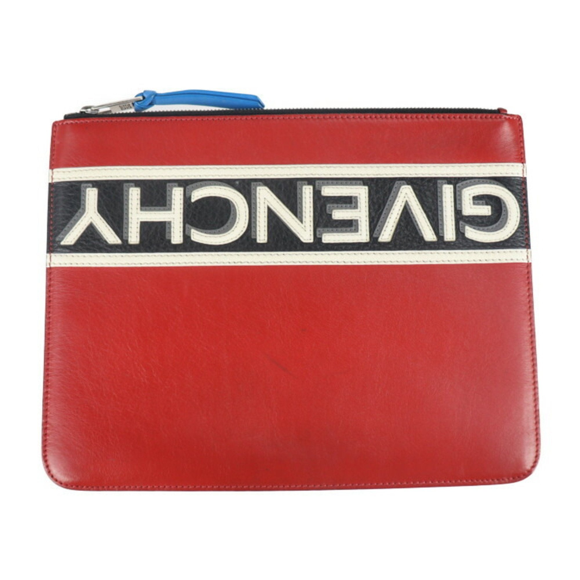 Givenchy Black Red Color White Leather Clutch Bag Handbag Pouch (Pre-Owned)