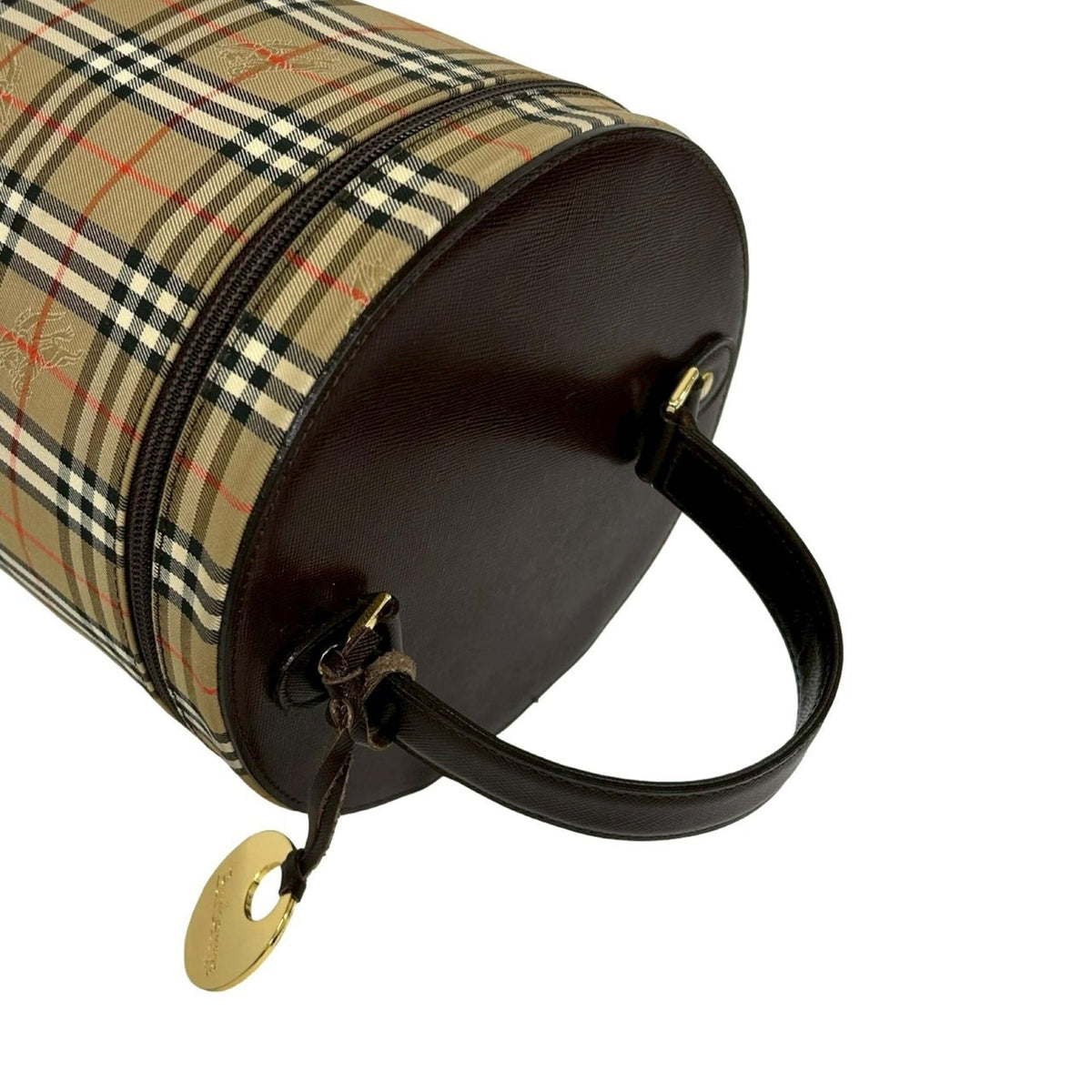 Burberry Beige Brown Canvas Leather Handbag Vanity Bag (Pre-Owned)