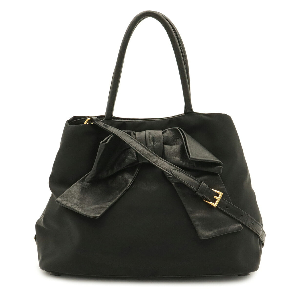 Prada Black Nero Nylon Leather Handbag Shoulder Bag (Pre-Owned)