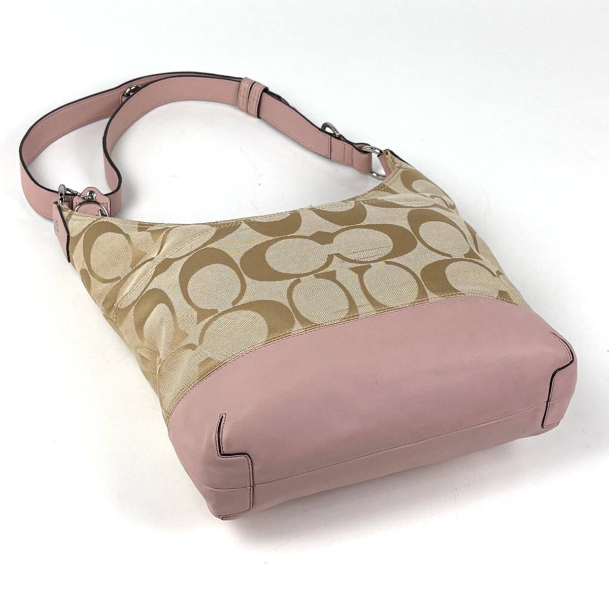Coach Signature Beige Pink Canvas Leather Shoulder Bag (Pre-Owned)