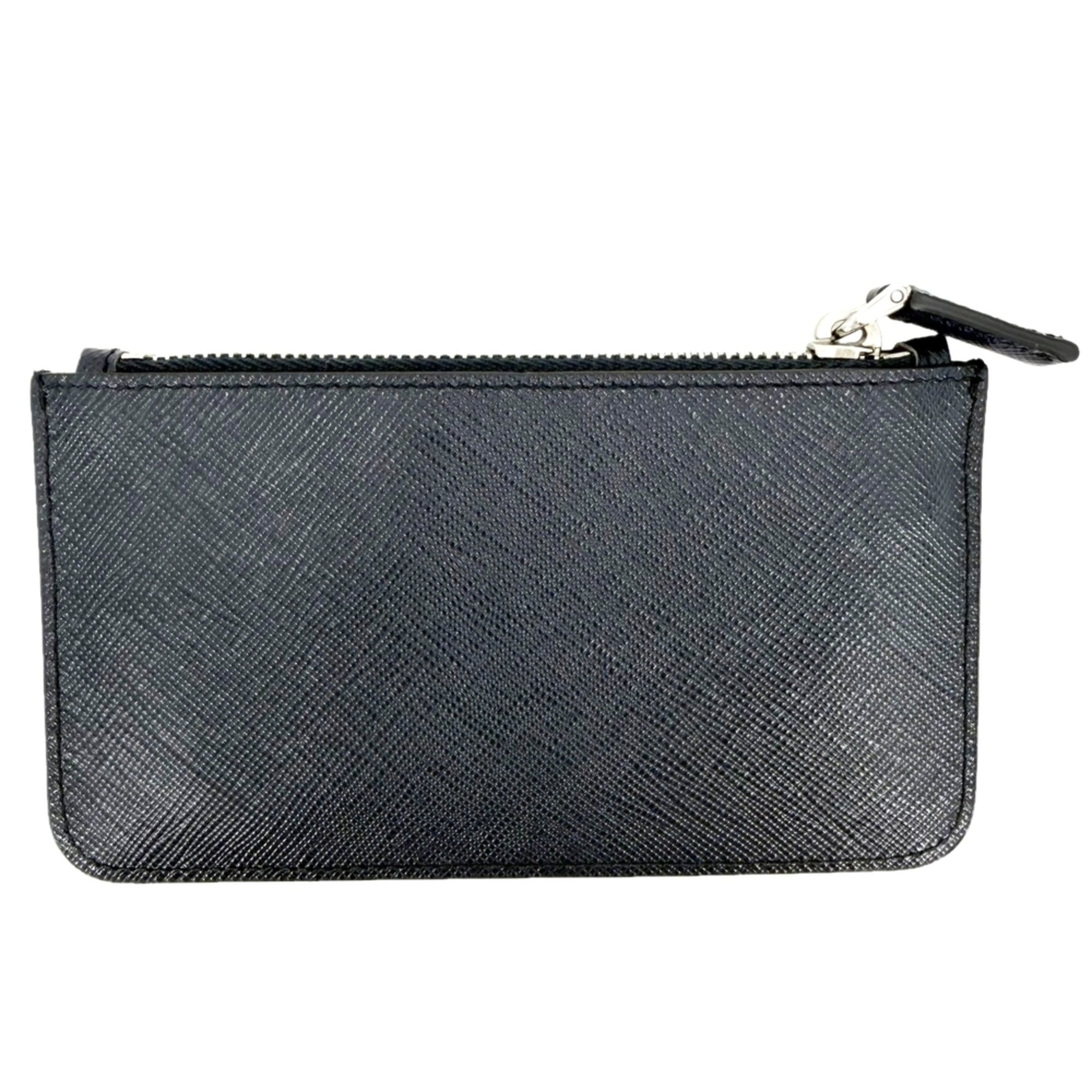 Prada Navy White Leather Coin Purse/Coin Case (Pre-Owned)