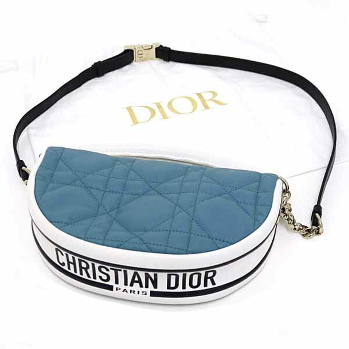 Christian Dior Black Blue White Leather Shoulder Bag (Pre-Owned)