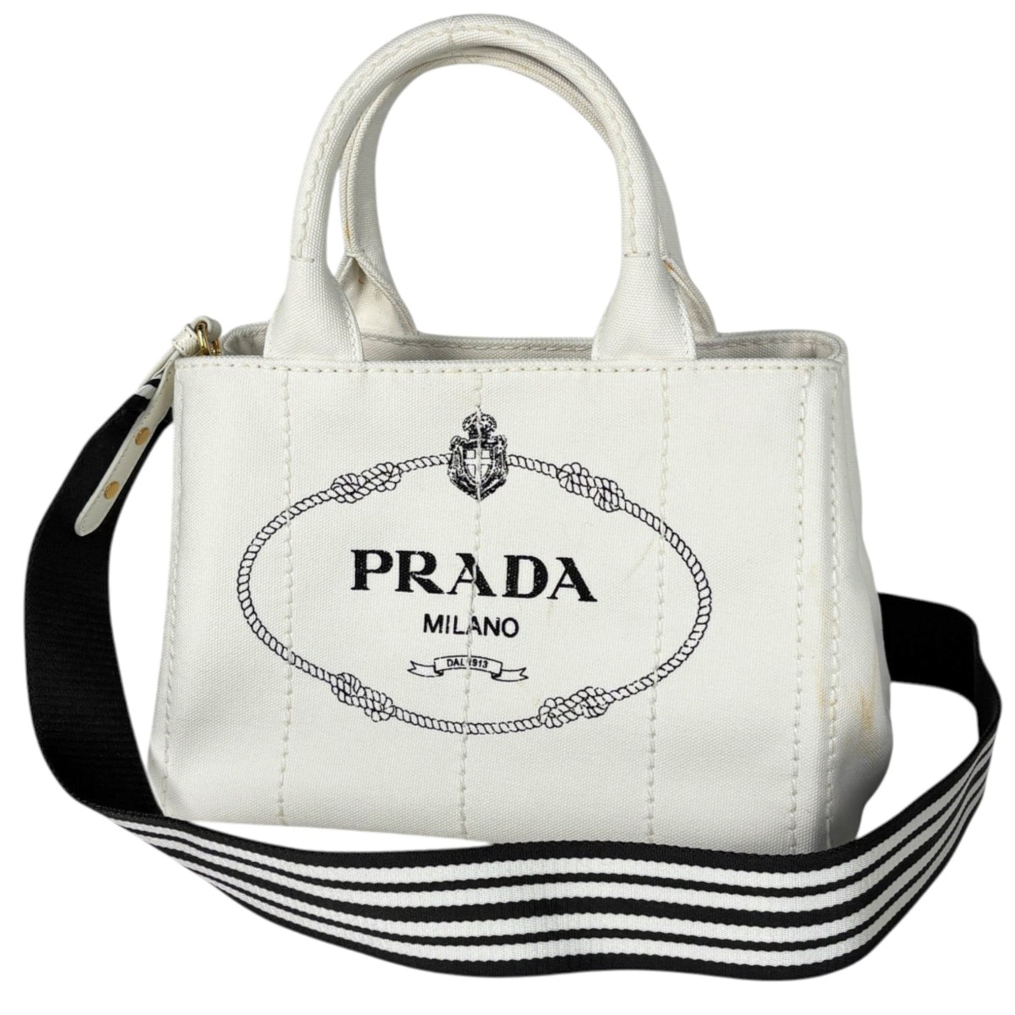 Prada White Canvas Handbag Shoulder Bag Tote Bag (Pre-Owned)