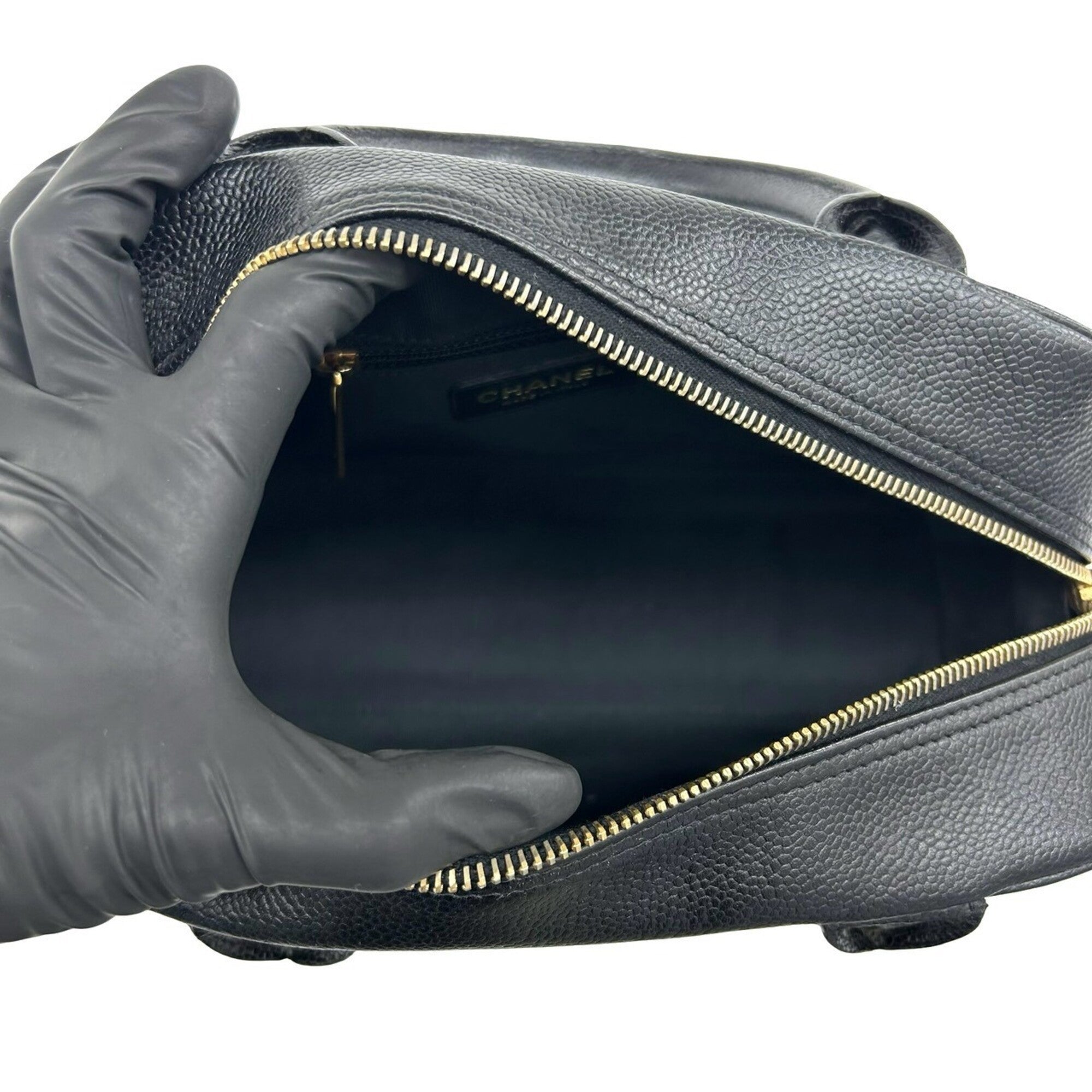 Chanel Black Grained Calfskin Boston Bag Handbag (Pre-Owned)