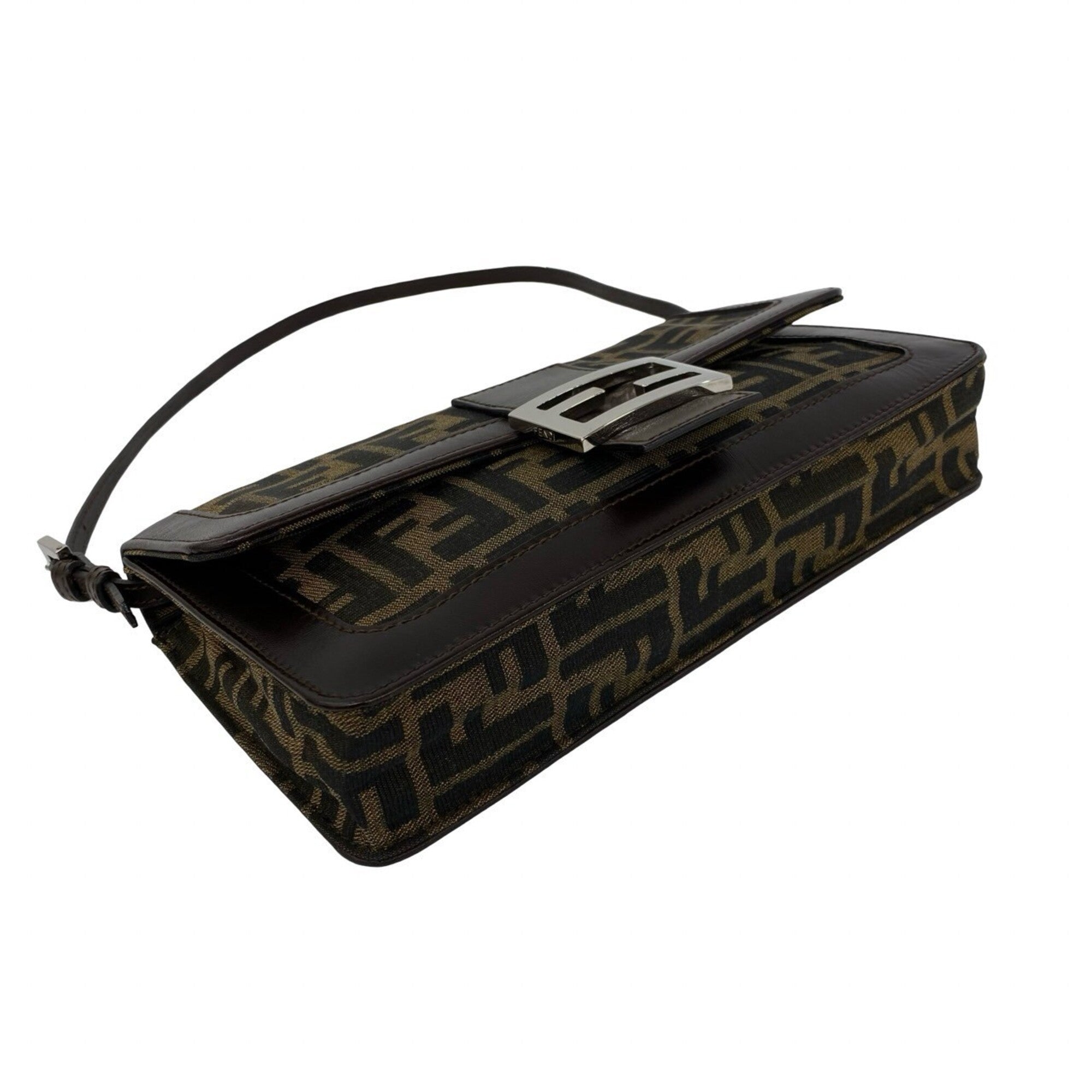 Fendi Black Brown Leather Canvas Shoulder Bag (Pre-Owned)