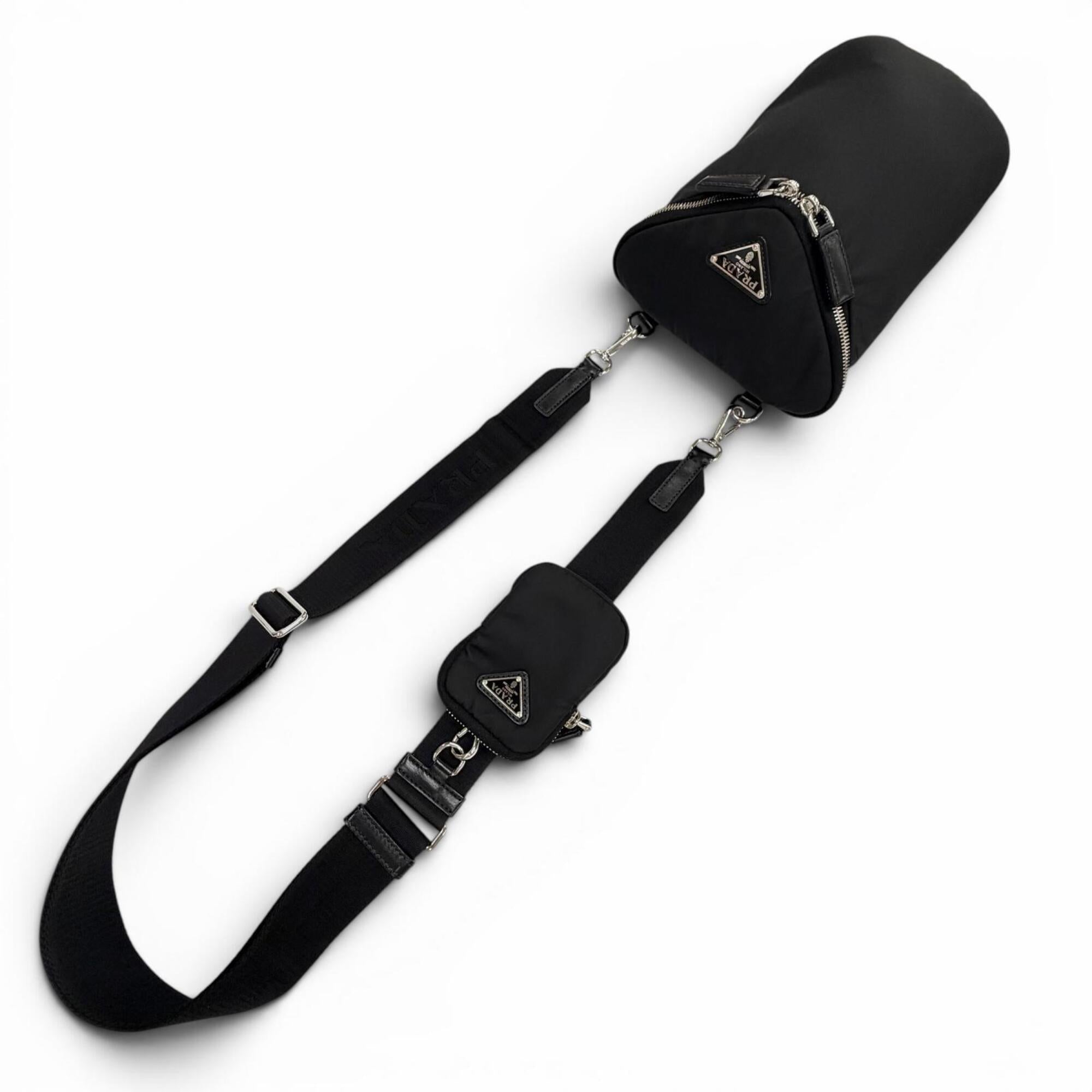 Prada Black Nylon Leather Pouch Shoulder Bag (Pre-Owned)