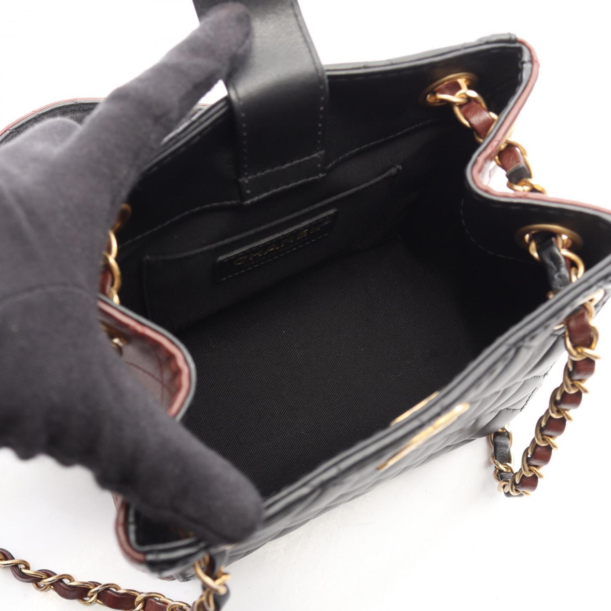 Chanel Black Brown Leather Handbag Shoulder Bag (Pre-Owned)