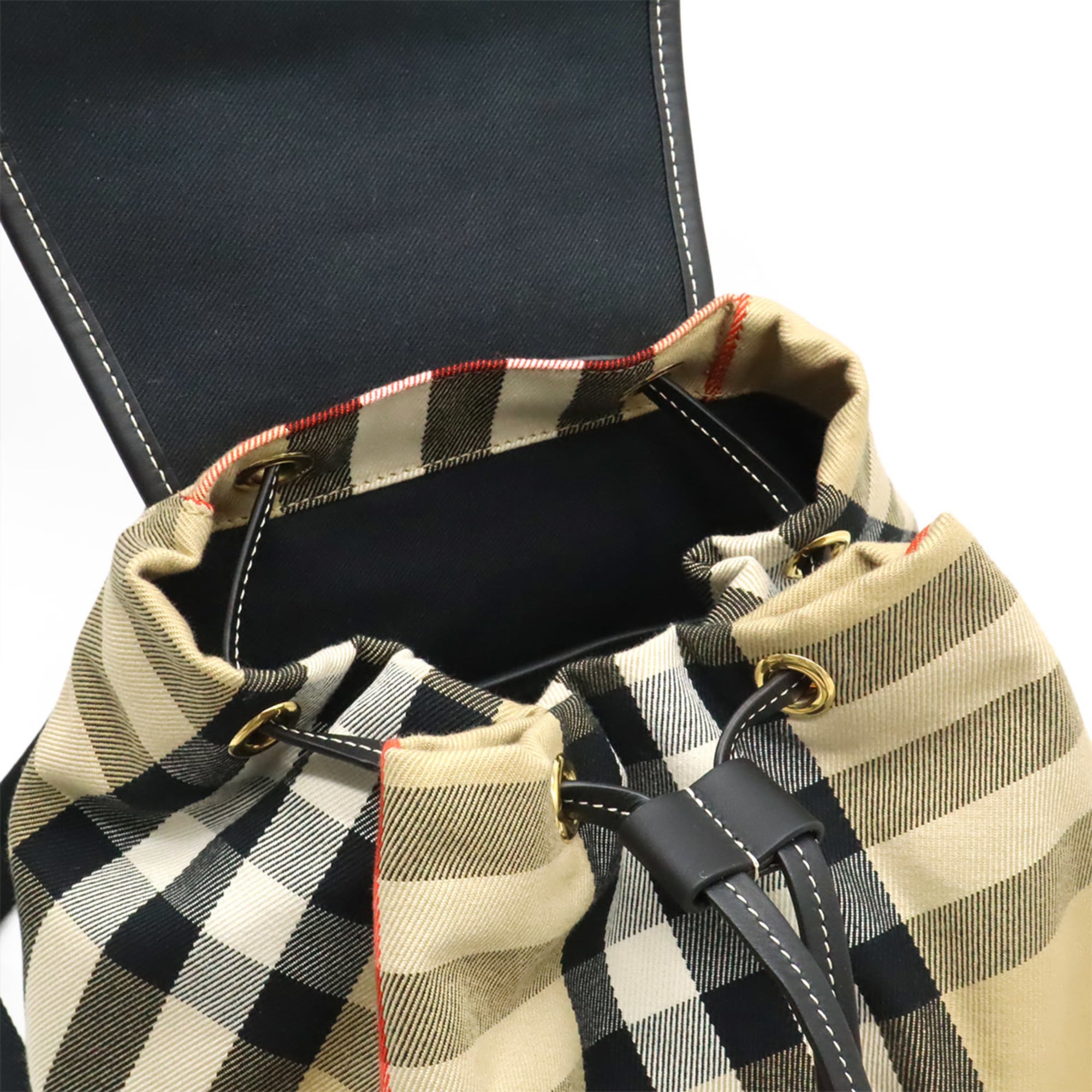 Burberry Beige Dark Brown Red Color Canvas Leather Backpack (Pre-Owned)