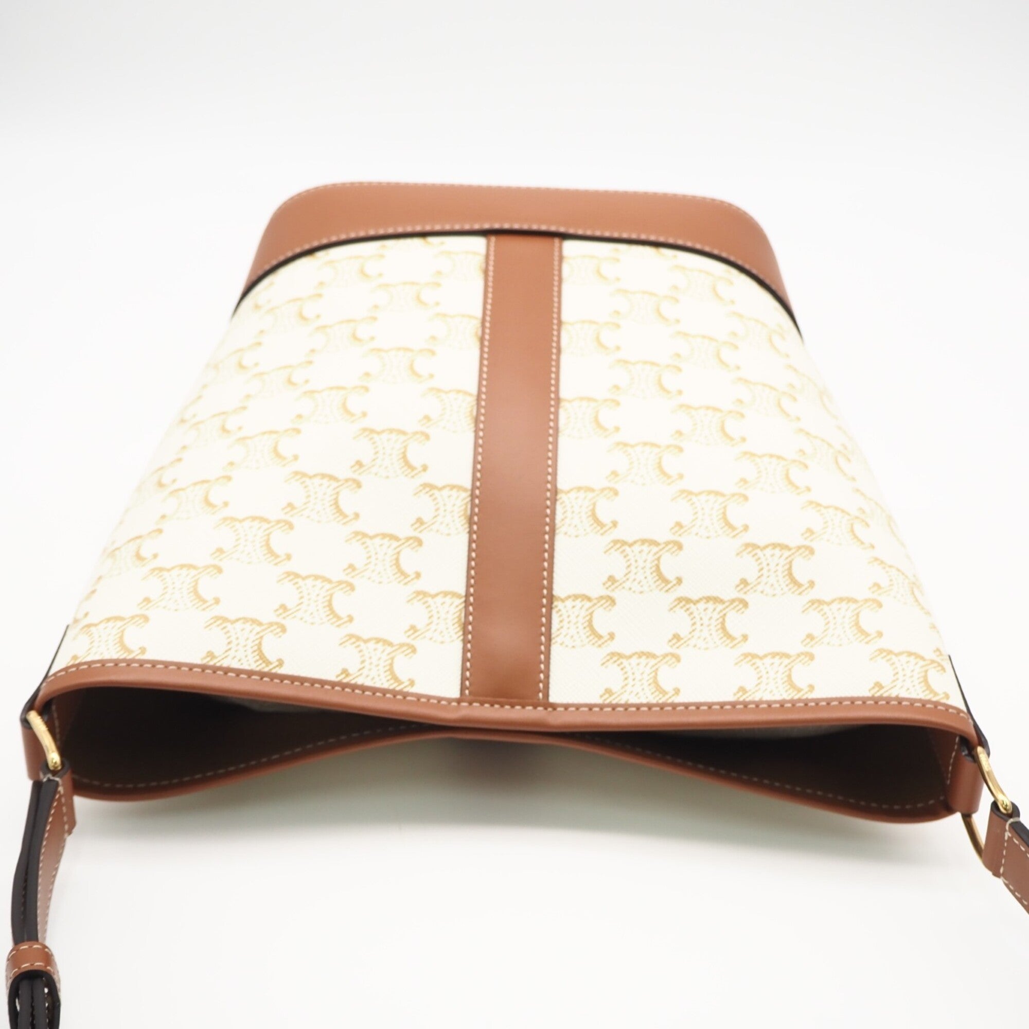 Celine Beige White Coated Canvas Leather Shoulder Bag (Pre-Owned)
