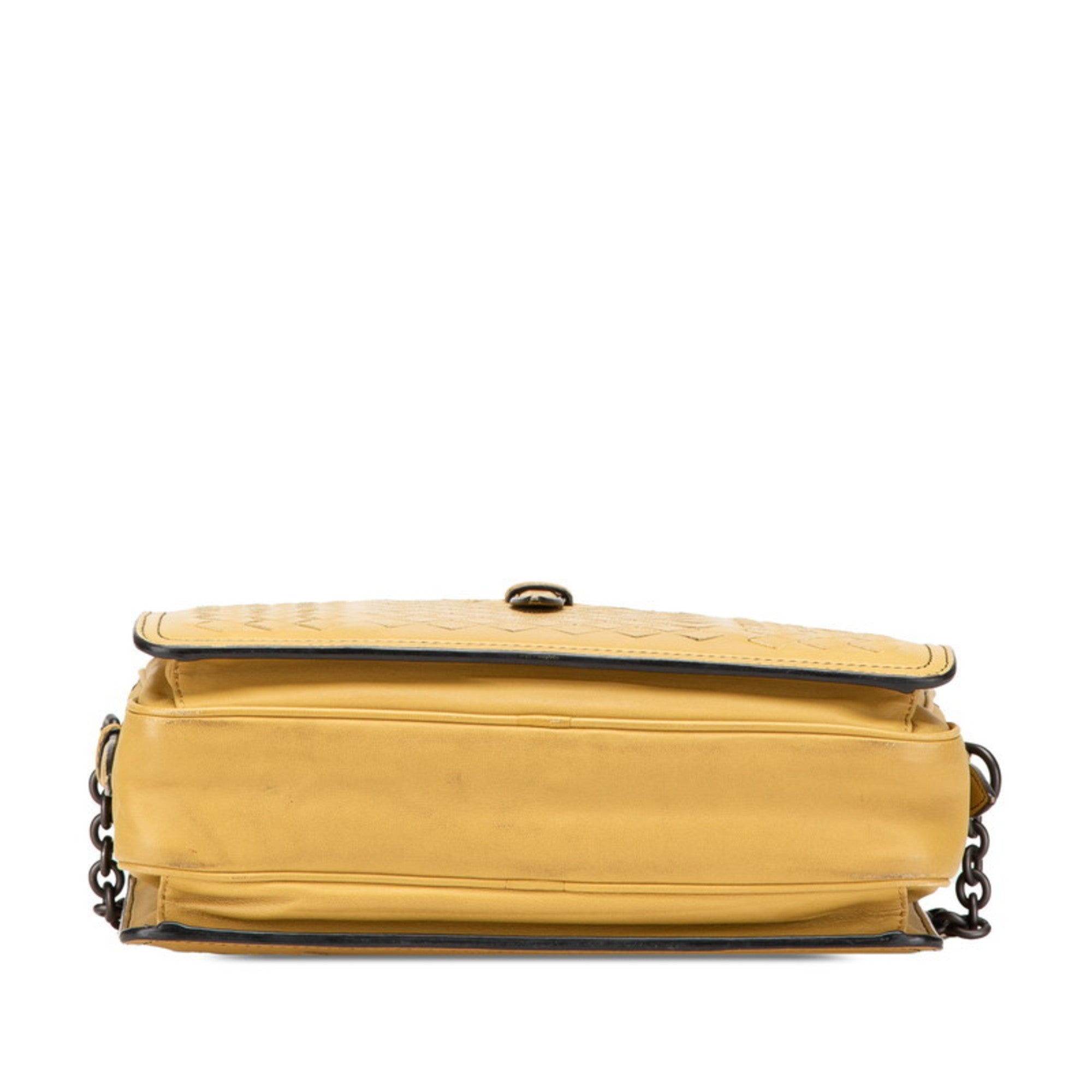 Bottega Veneta Intrecciato Yellow Leather Shoulder Bag (Pre-Owned)