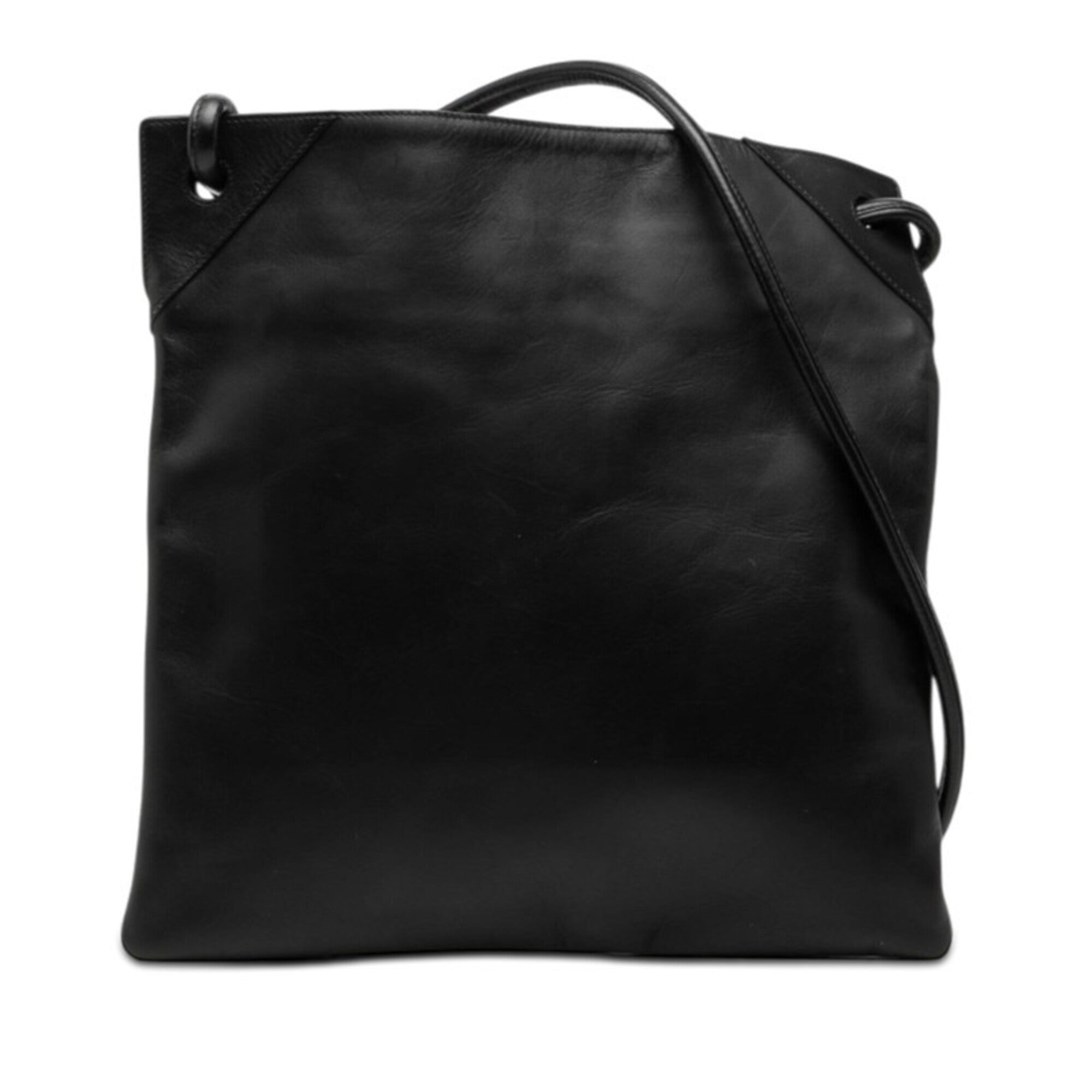 Bottega Veneta Black Leather Messenger Bag Shoulder Bag (Pre-Owned)