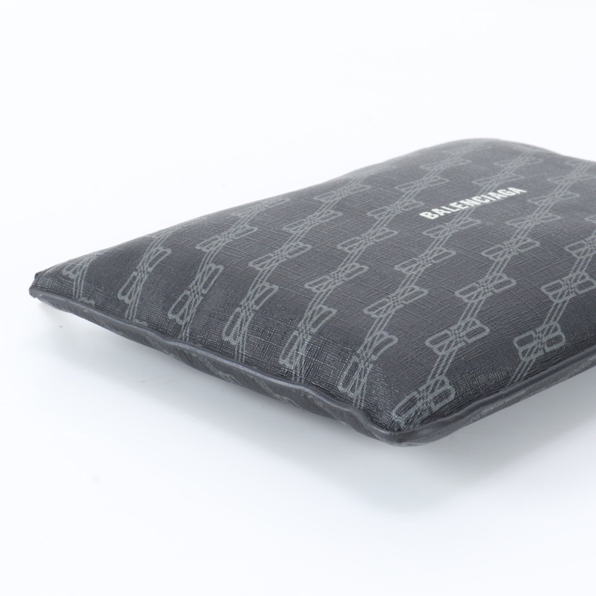 Balenciaga Black Leather Coated Canvas Clutch Bag Handbag Pouch (Pre-Owned)