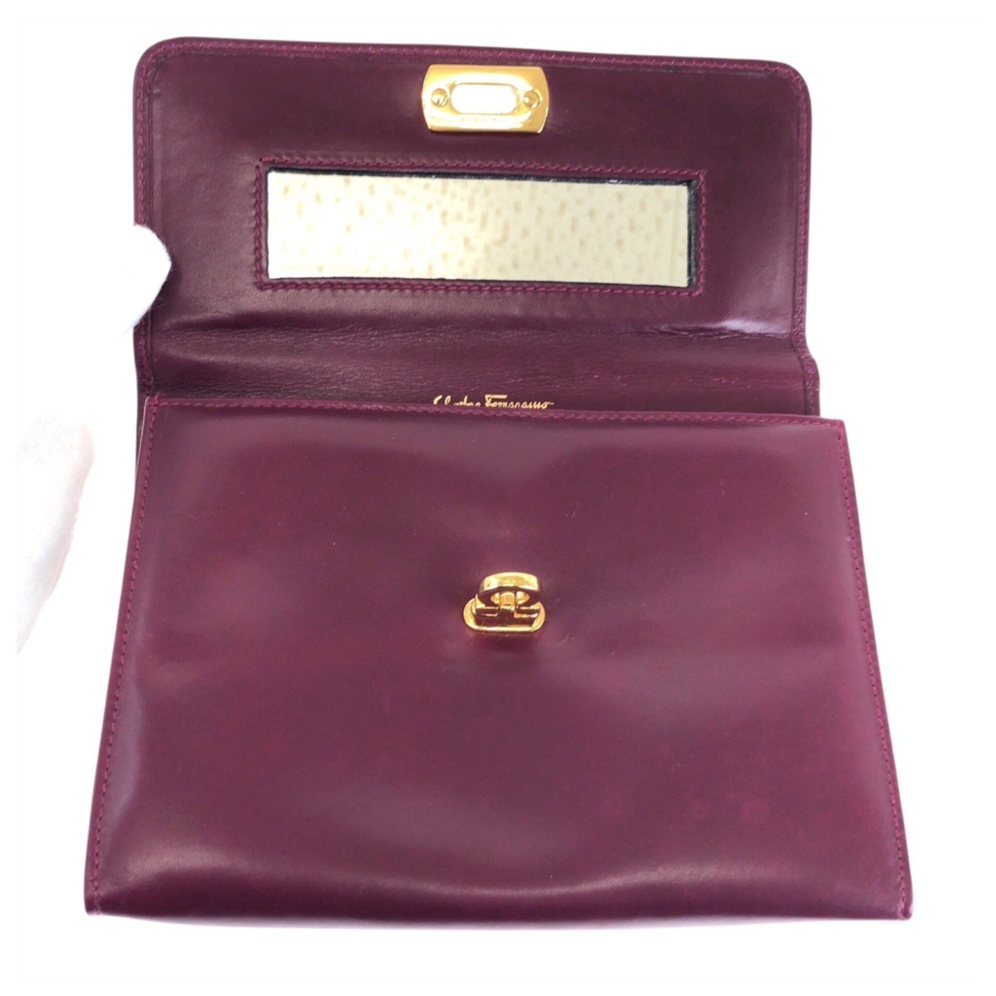 Salvatore Ferragamo Purple Leather Clutch Bag Pouch (Pre-Owned)