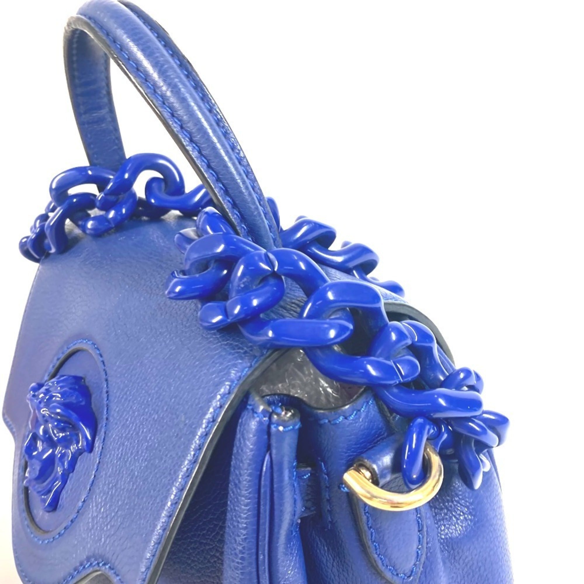 Versace Blue Leather Handbag Shoulder Bag (Pre-Owned)