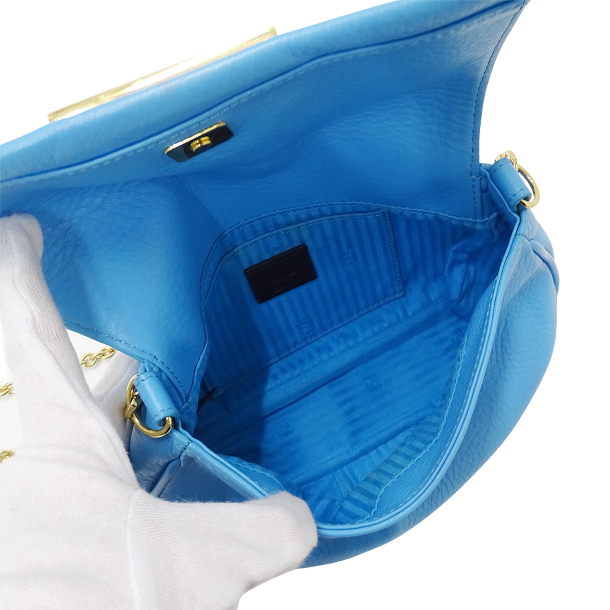 Fendi Light Blue Leather Handbag Shoulder Bag (Pre-Owned)