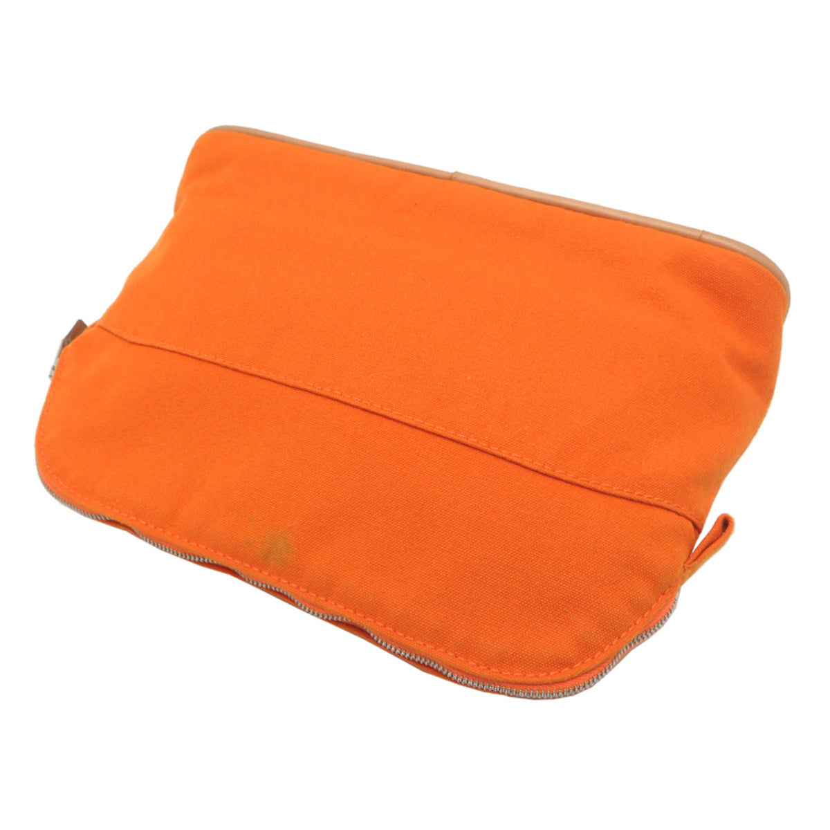 Hermes Orange Cotton Canvas Leather Pouch (Pre-Owned)