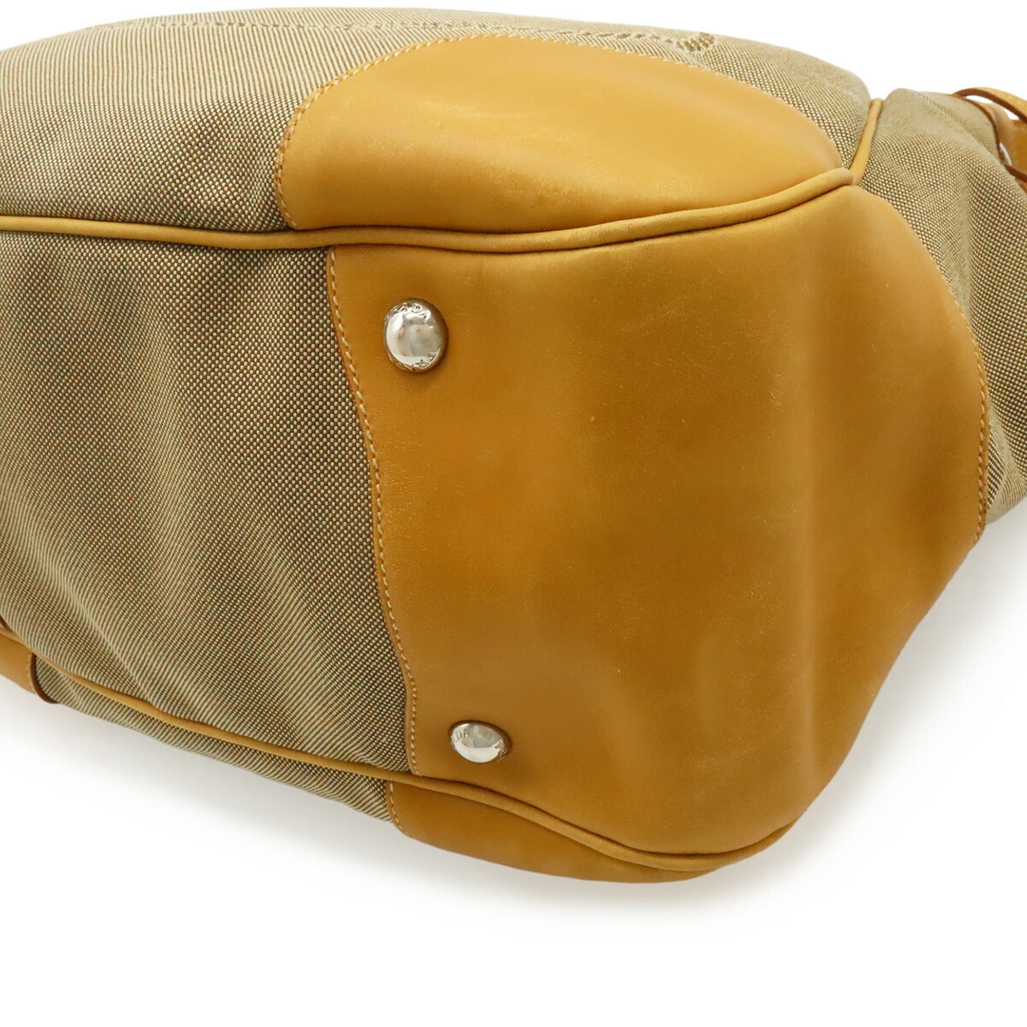 Prada Khaki Canvas Leather Shoulder Bag (Pre-Owned)