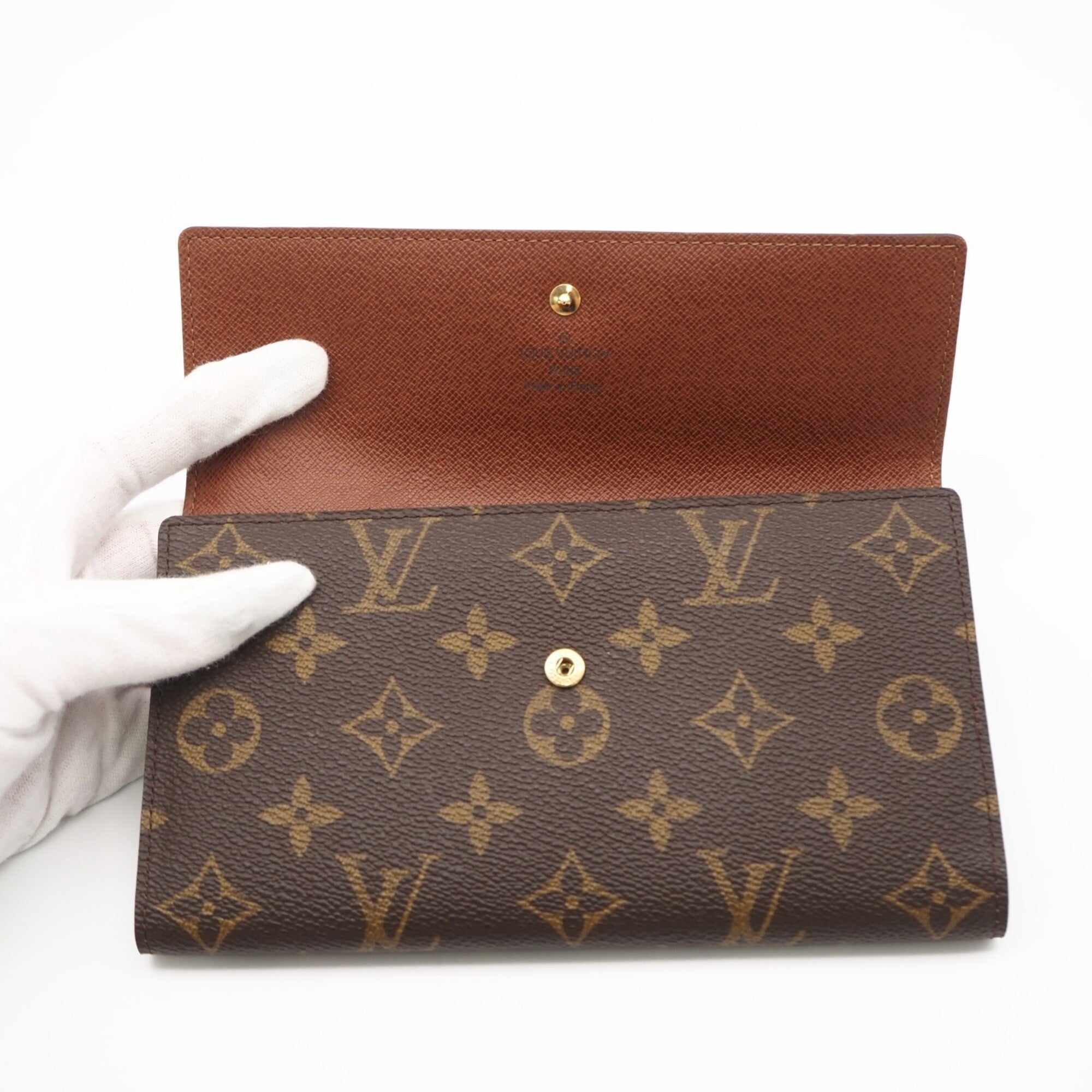 Louis Vuitton Beige Brown Coated Canvas Leather Long Wallet (Bi-Fold) (Pre-Owned)
