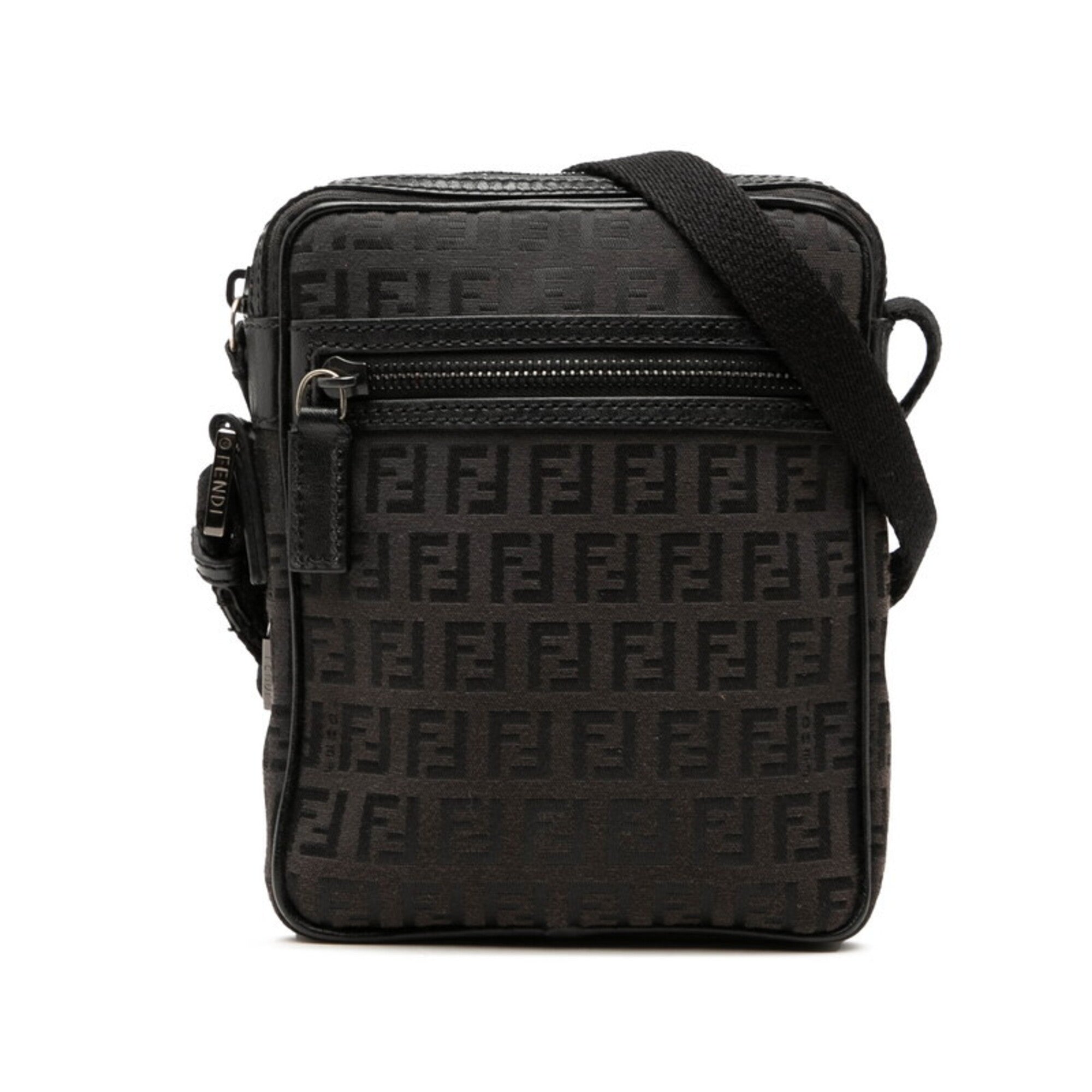 Fendi Black Brown Zucchino Canvas Leather Shoulder Bag (Pre-Owned)