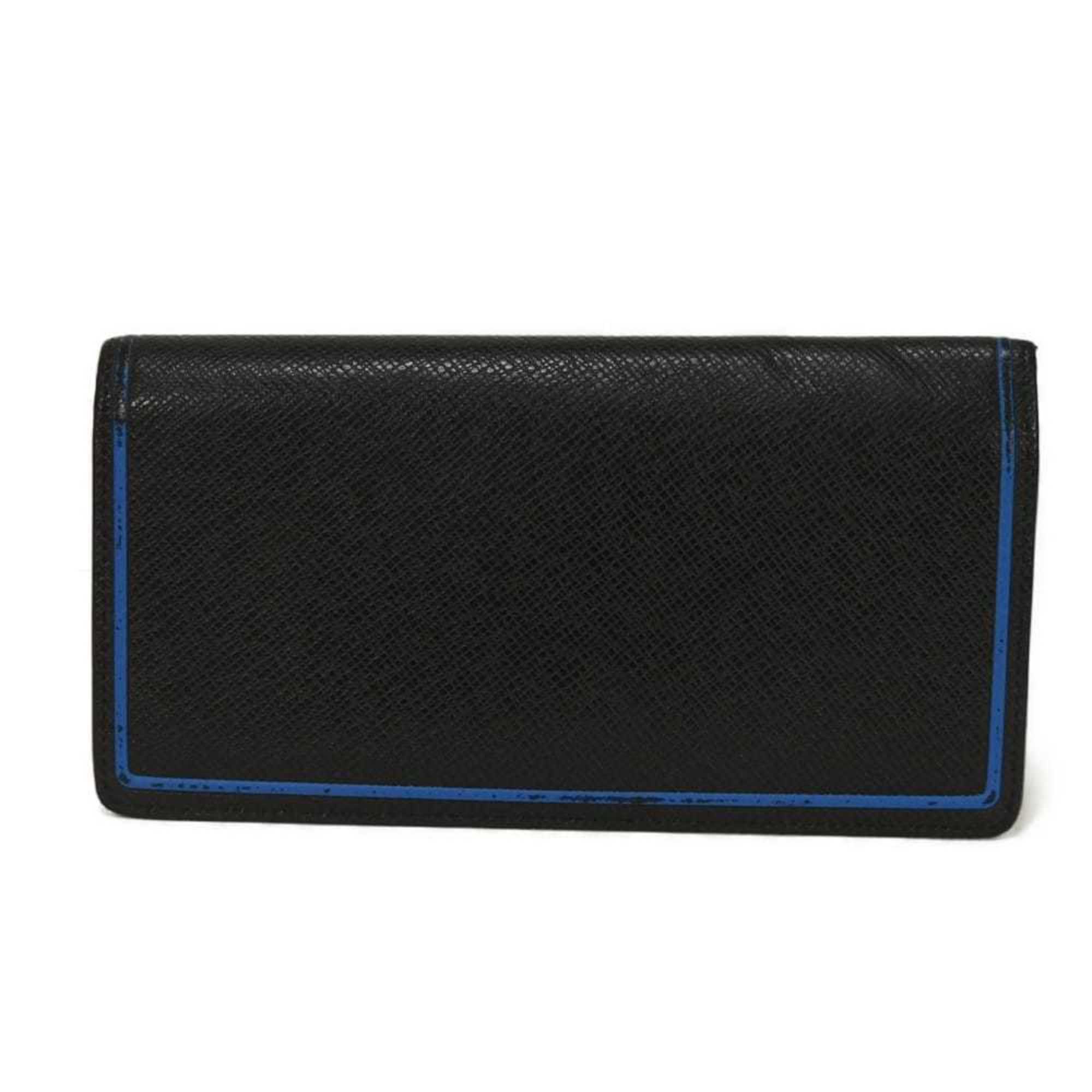 Louis Vuitton Black Blue Noir Taiga Leather Long Wallet (Bi-Fold) (Pre-Owned)