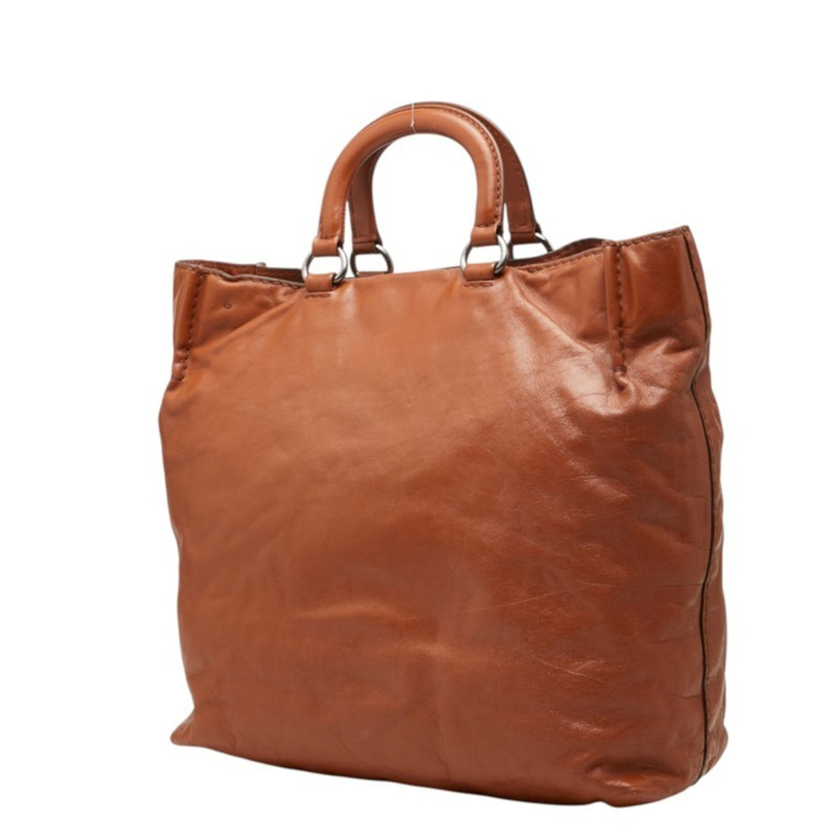 Prada Brown Leather Shoulder Bag Tote Bag (Pre-Owned)