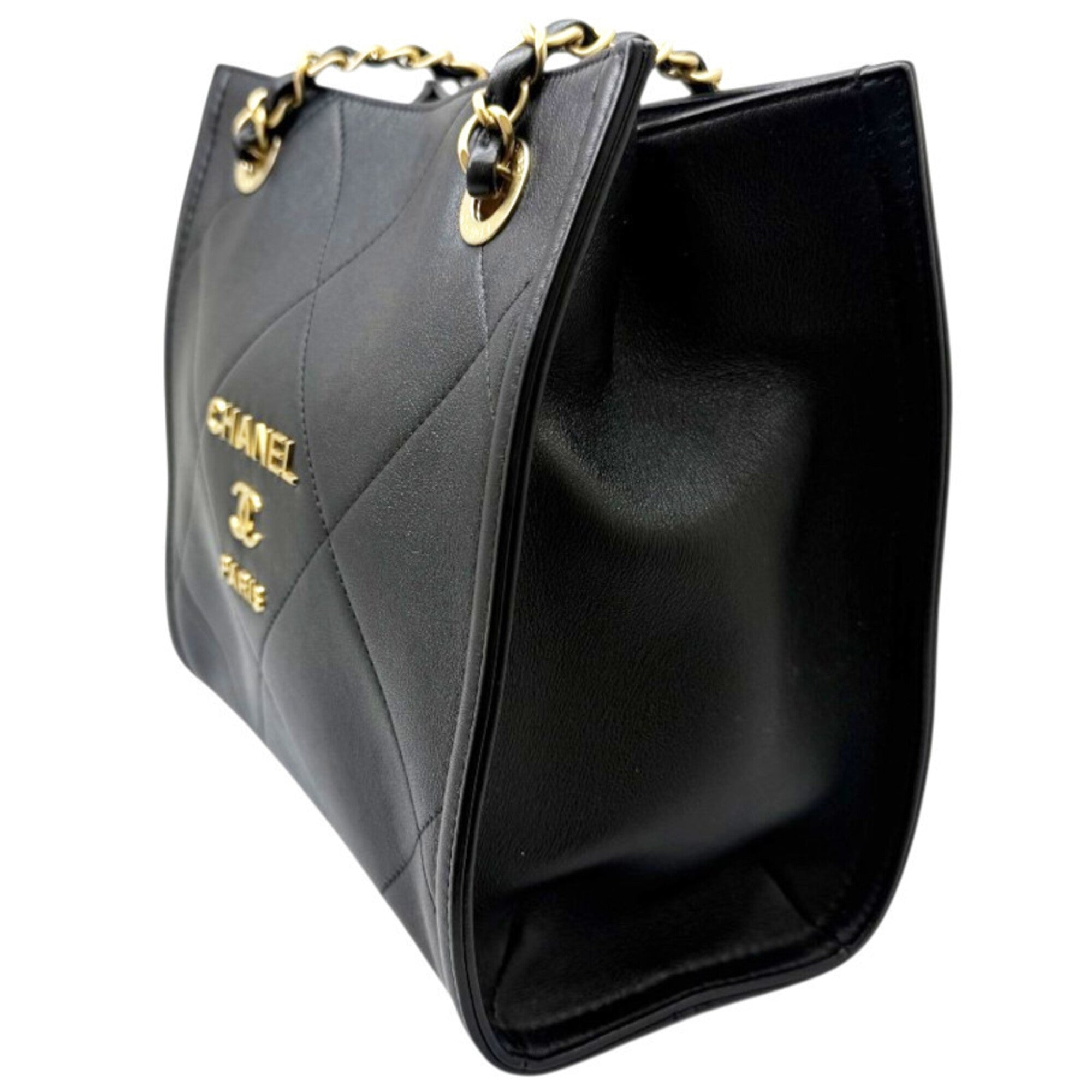 Chanel Black Leather Shoulder Bag Tote Bag (Pre-Owned)