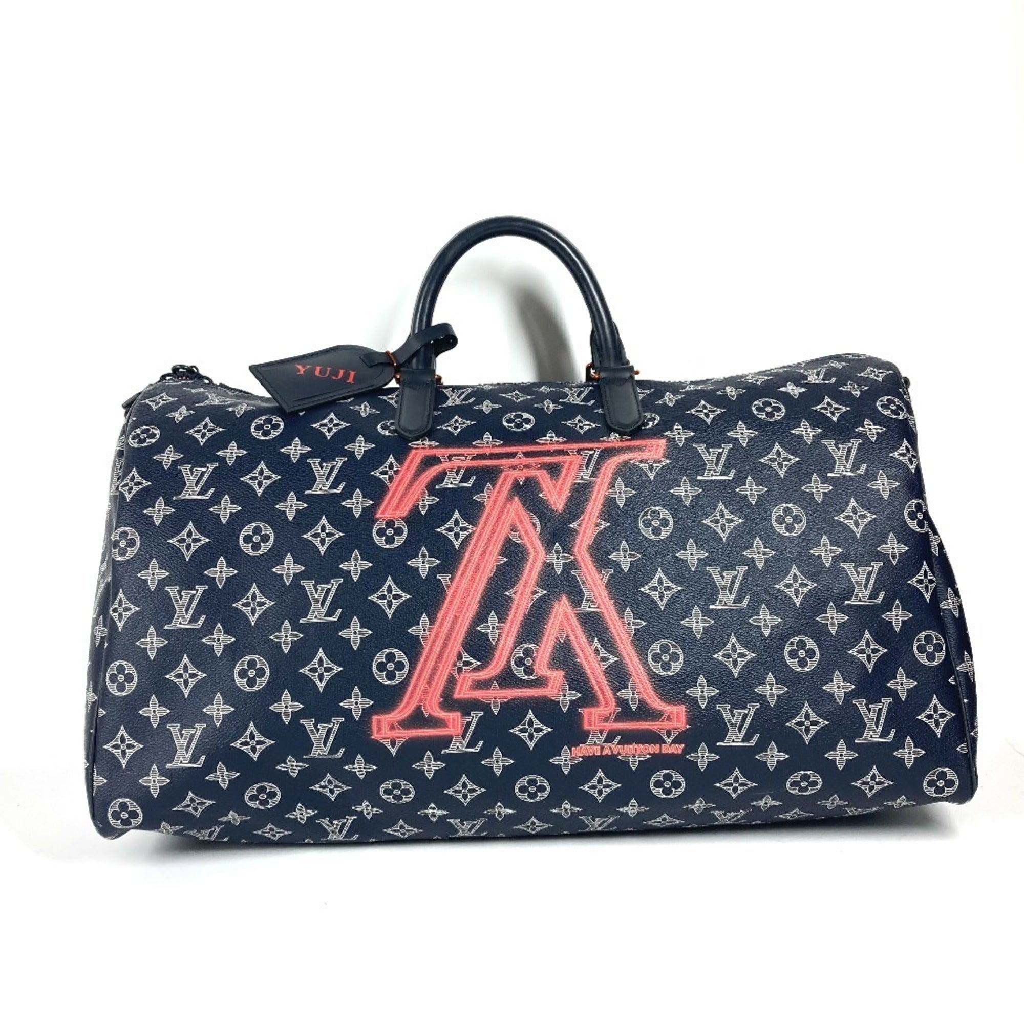 Louis Vuitton Navy Red Color Monogram Boston Bag Handbag (Pre-Owned)