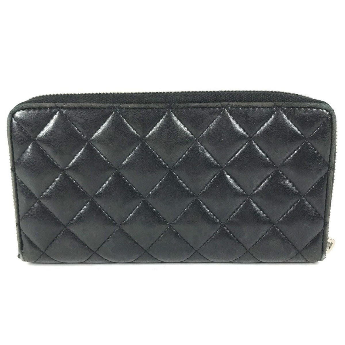 Chanel Matelasse Black Leather Long Wallet (Bi-Fold) (Pre-Owned)