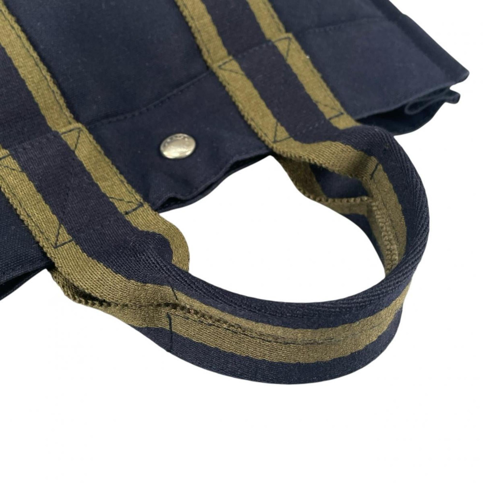 Hermes Navy Canvas Handbag Tote Bag (Pre-Owned)