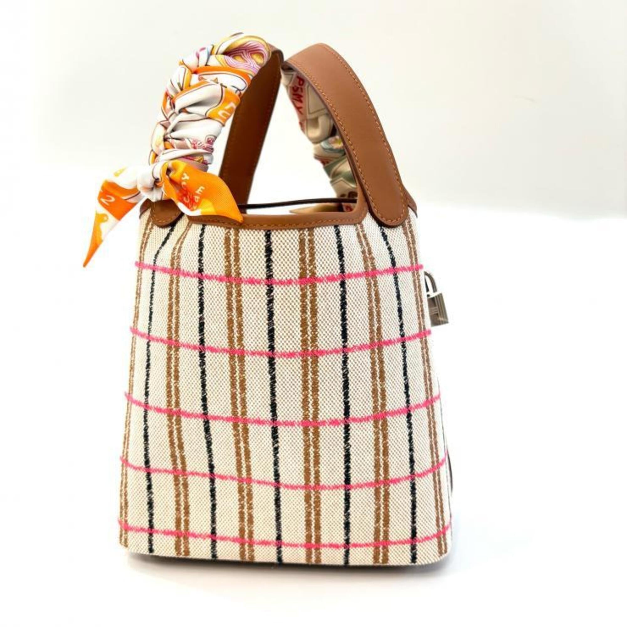 Hermes Beige Brown Cream Ecru Fauve Orange Toile H Swift Leather Handbag (Pre-Owned)