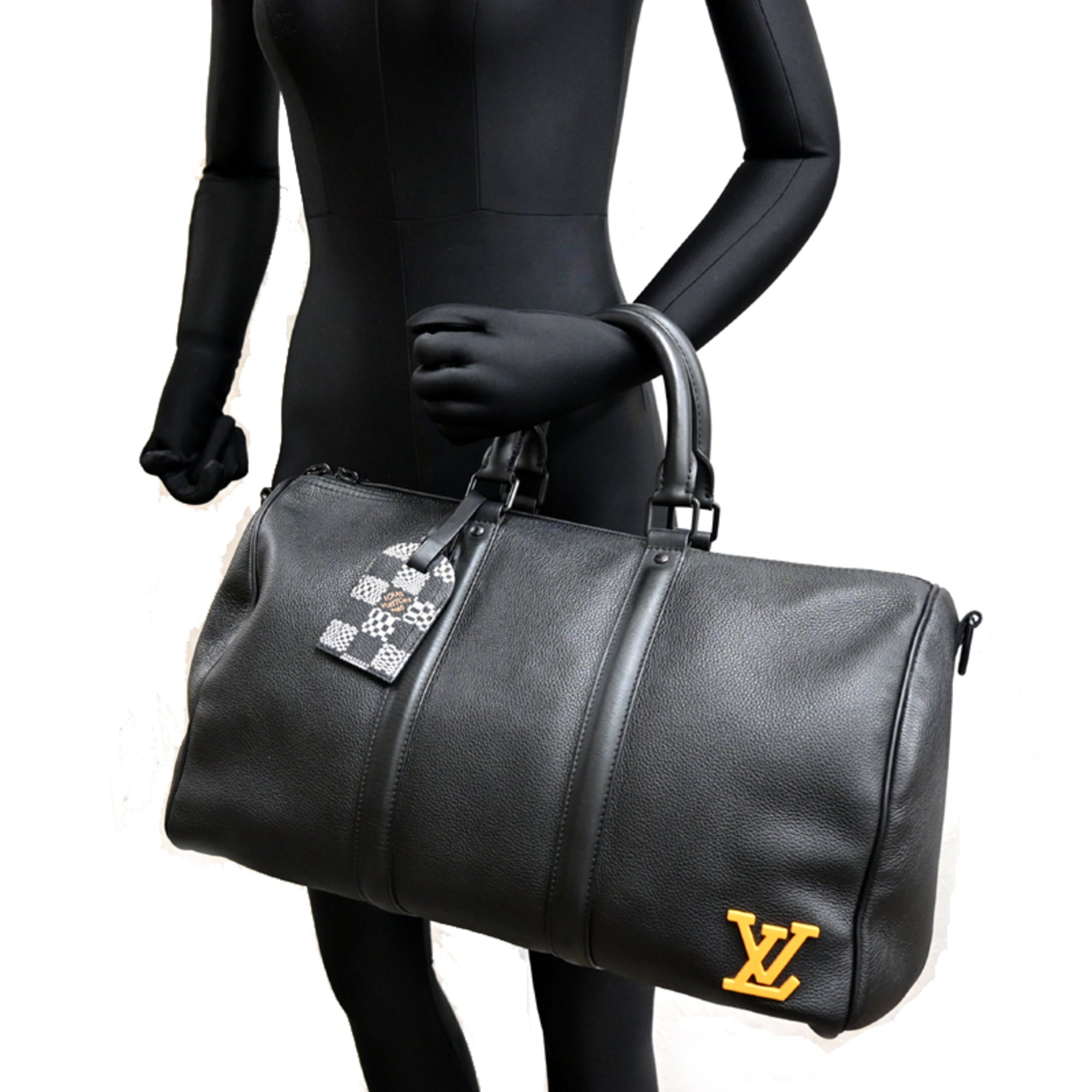 Louis Vuitton Black Noir Leather Damier Canvas Boston Bag (Pre-Owned)