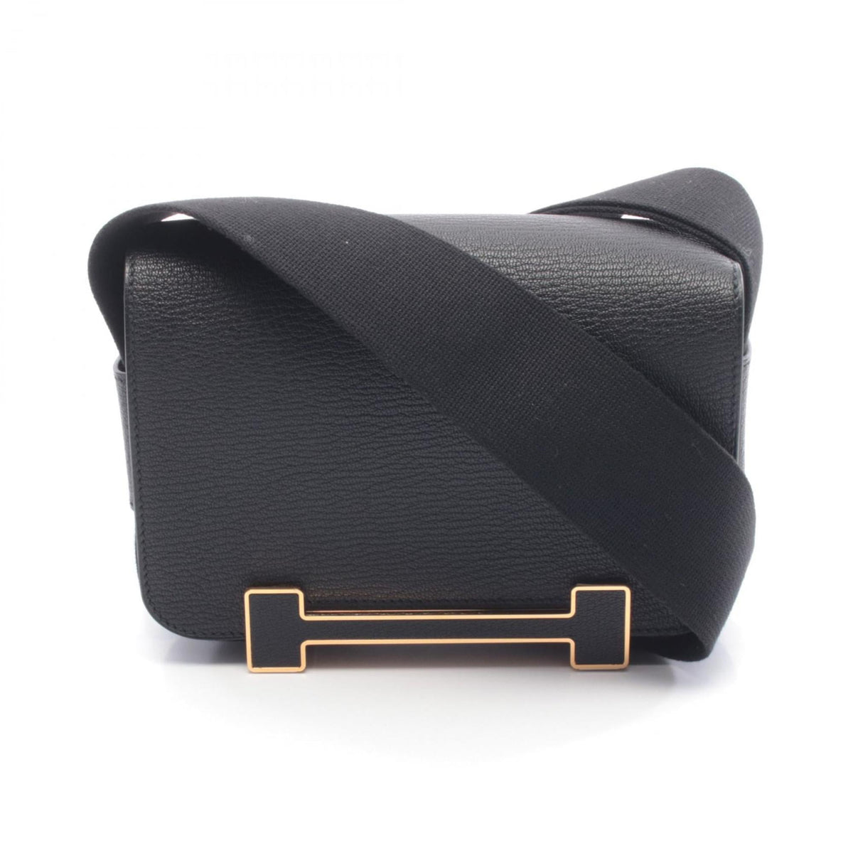 Hermes Black Chevre Leather Leather Handbag Shoulder Bag (Pre-Owned)