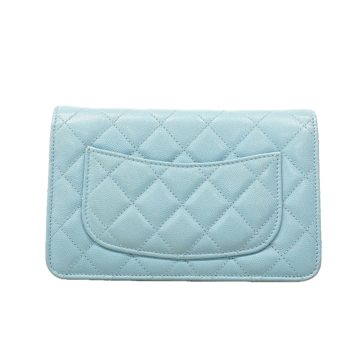 Chanel Light Blue Grained Calfskin Chain/Shoulder Wallet (Pre-Owned)