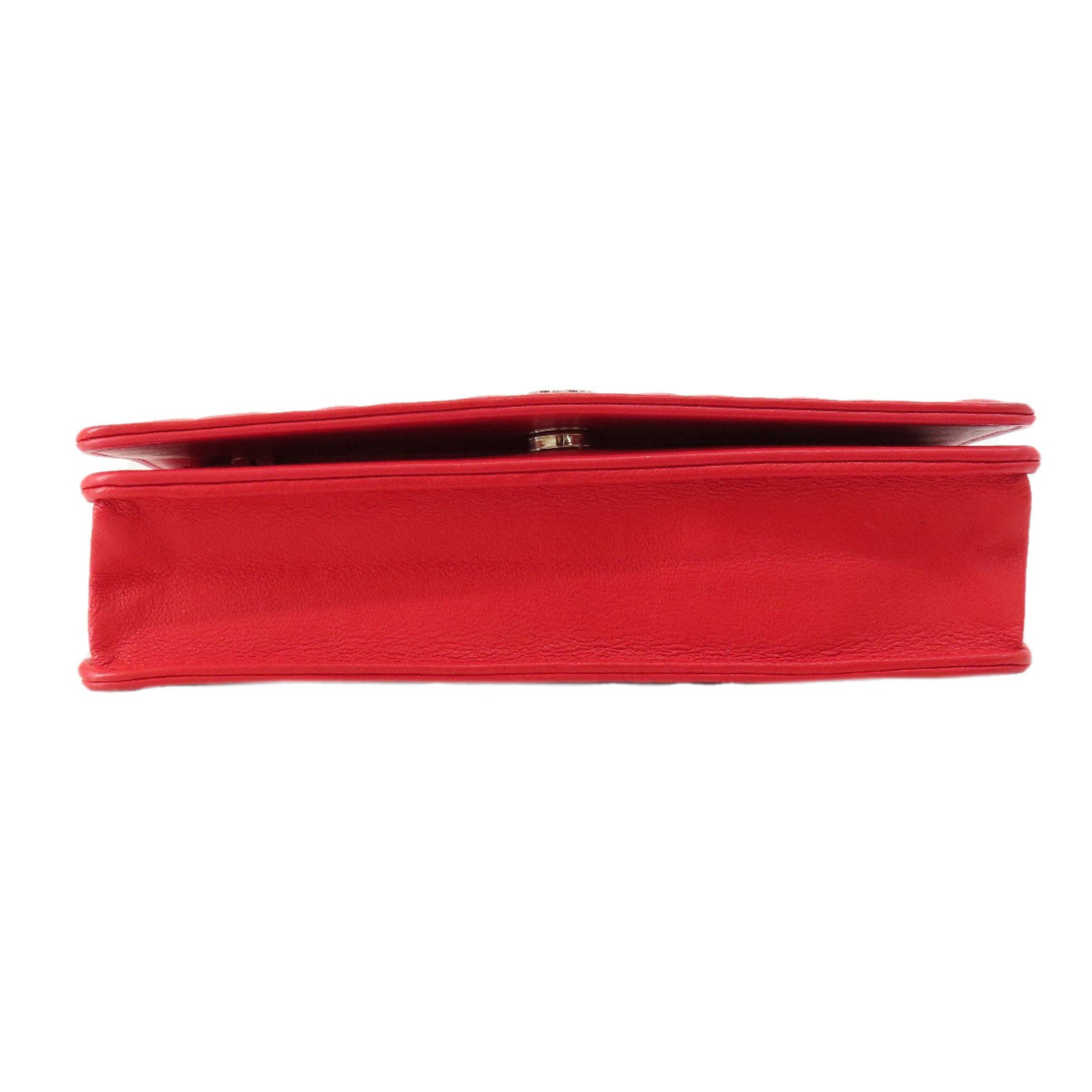 Chanel Red Color Leather Chain/Shoulder Wallet (Pre-Owned)