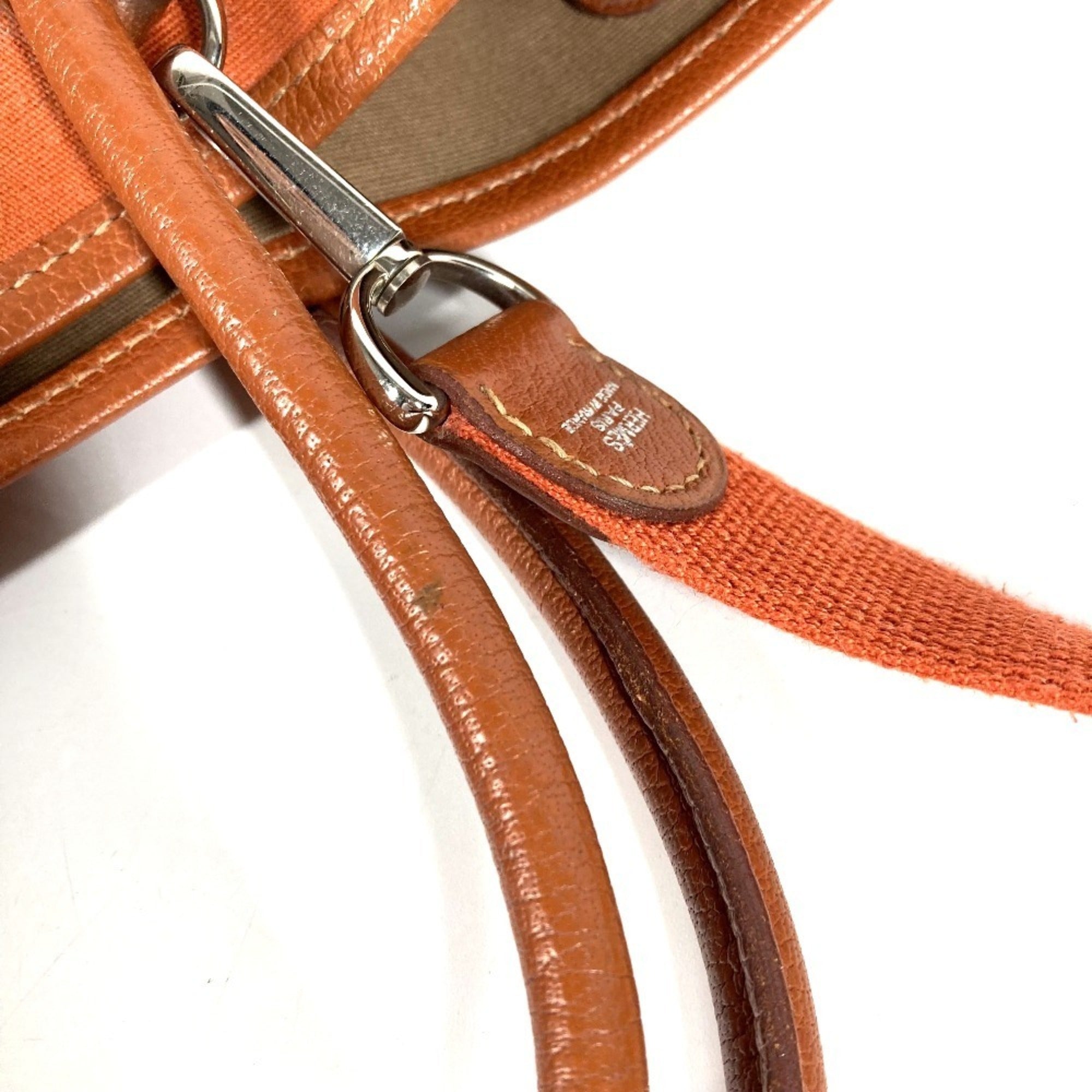 Hermes Garden Orange Leather Canvas Shoulder Bag Tote Bag (Pre-Owned)