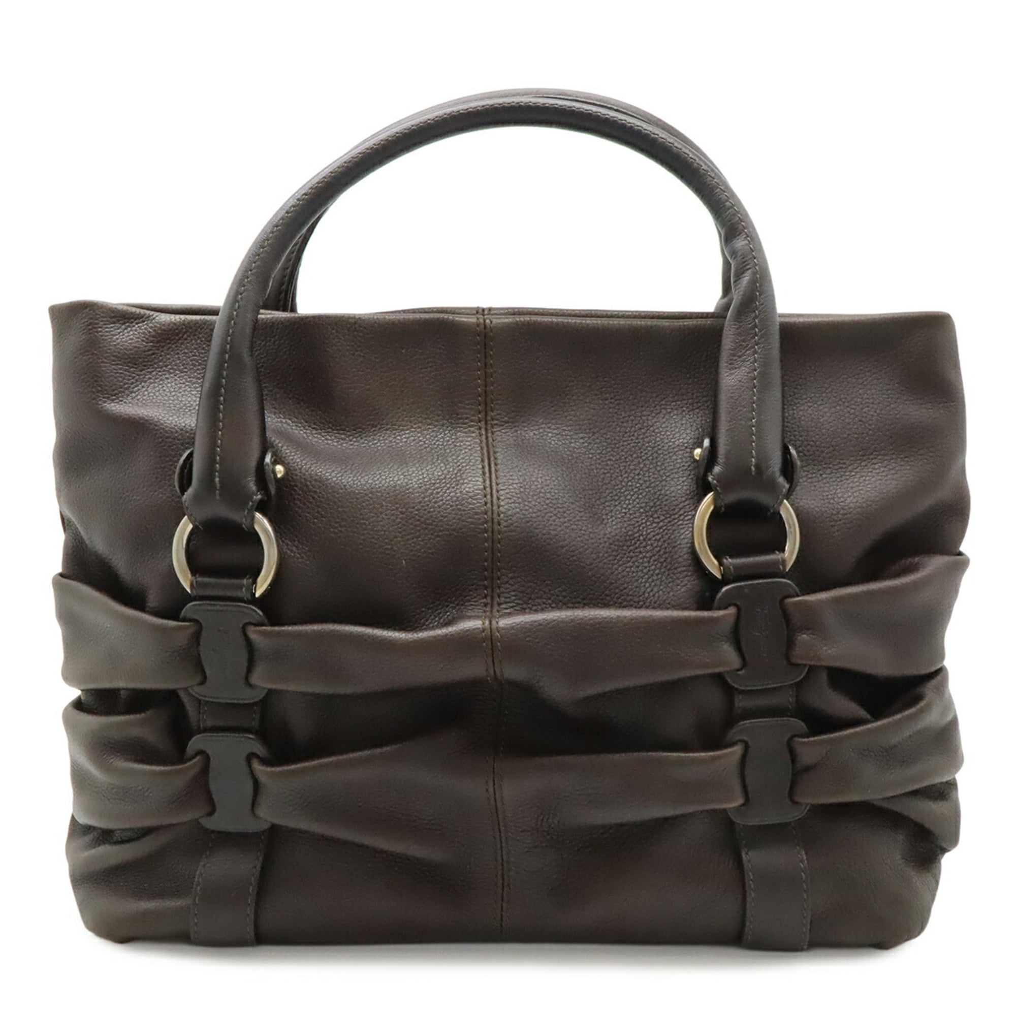 Salvatore Ferragamo Dark Brown Leather Handbag Tote Bag (Pre-Owned)