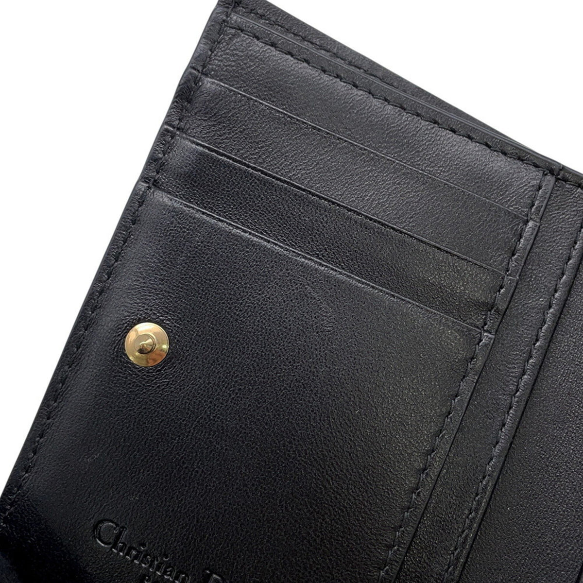 Christian Dior Lady Dior Black Leather Wallet (Bi-Fold) (Pre-Owned)