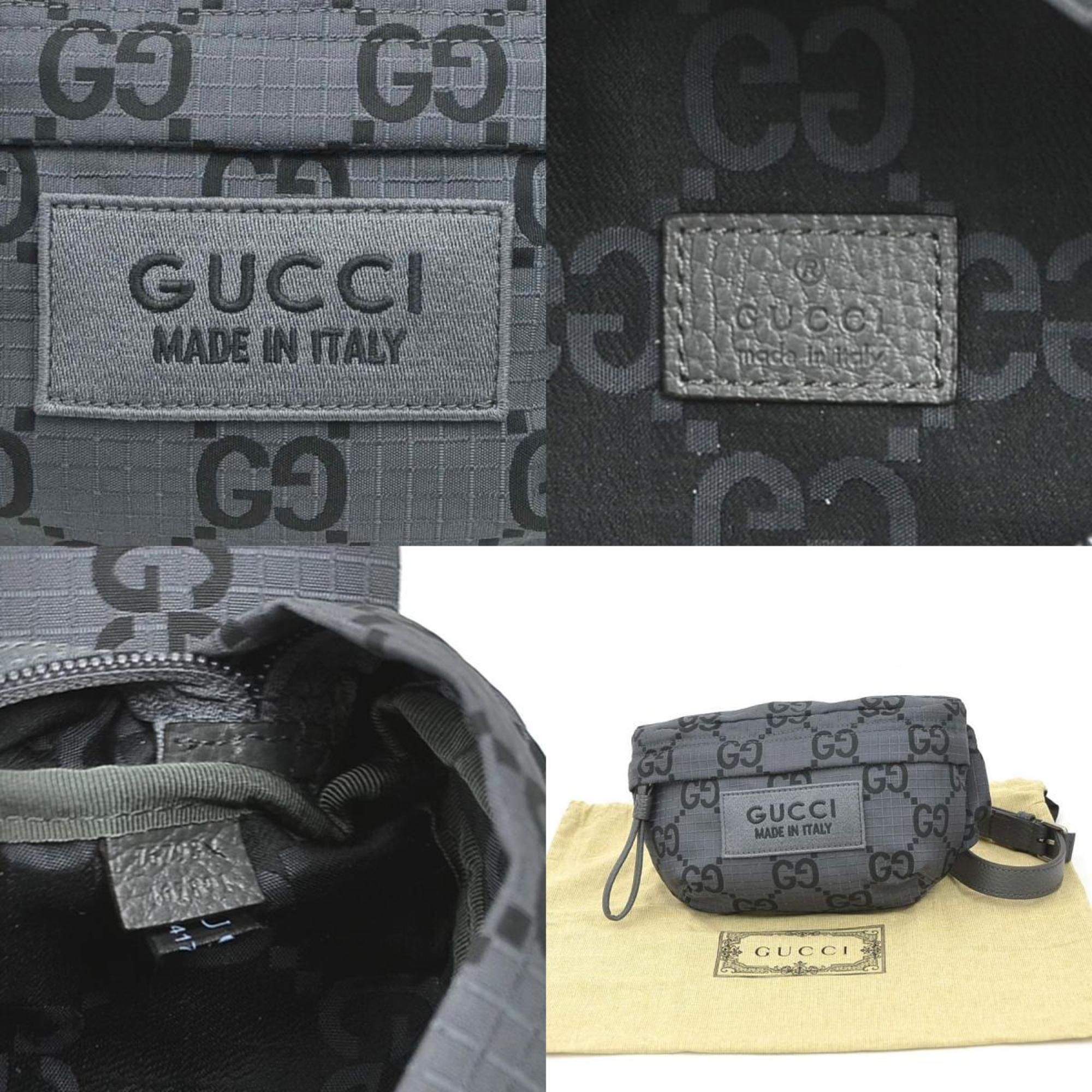 Gucci Black Gray Nylon Leather Fanny Pack Sling Bag (Pre-Owned)
