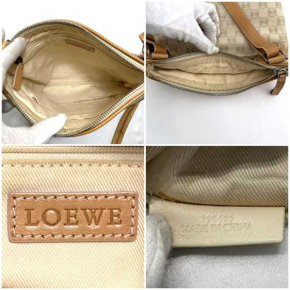 Loewe Beige Orange Canvas Leather Shoulder Bag (Pre-Owned)