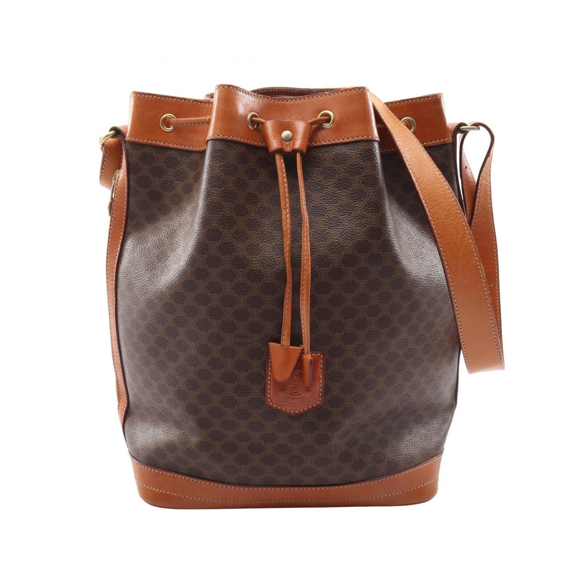 Celine Brown Leather Coated Canvas Handbag Shoulder Bag (Pre-Owned)