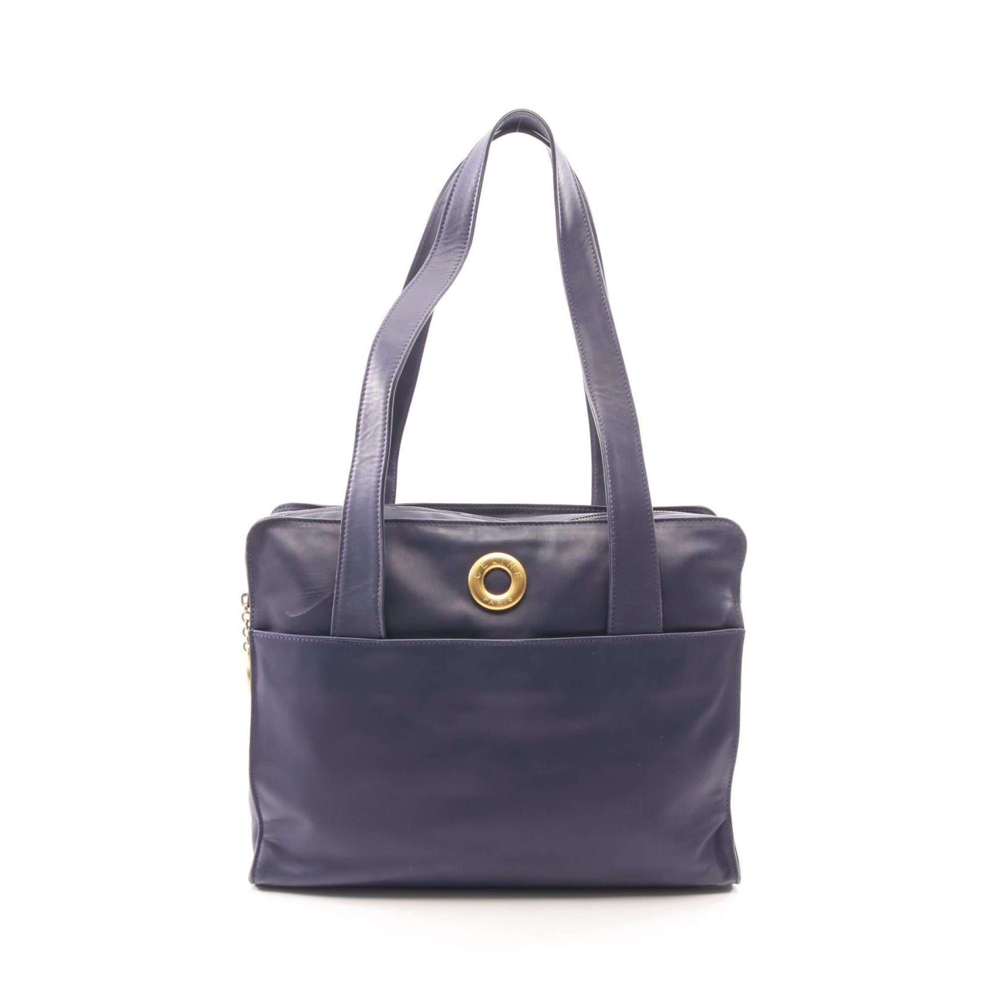 Celine Navy Leather Handbag Tote Bag (Pre-Owned)
