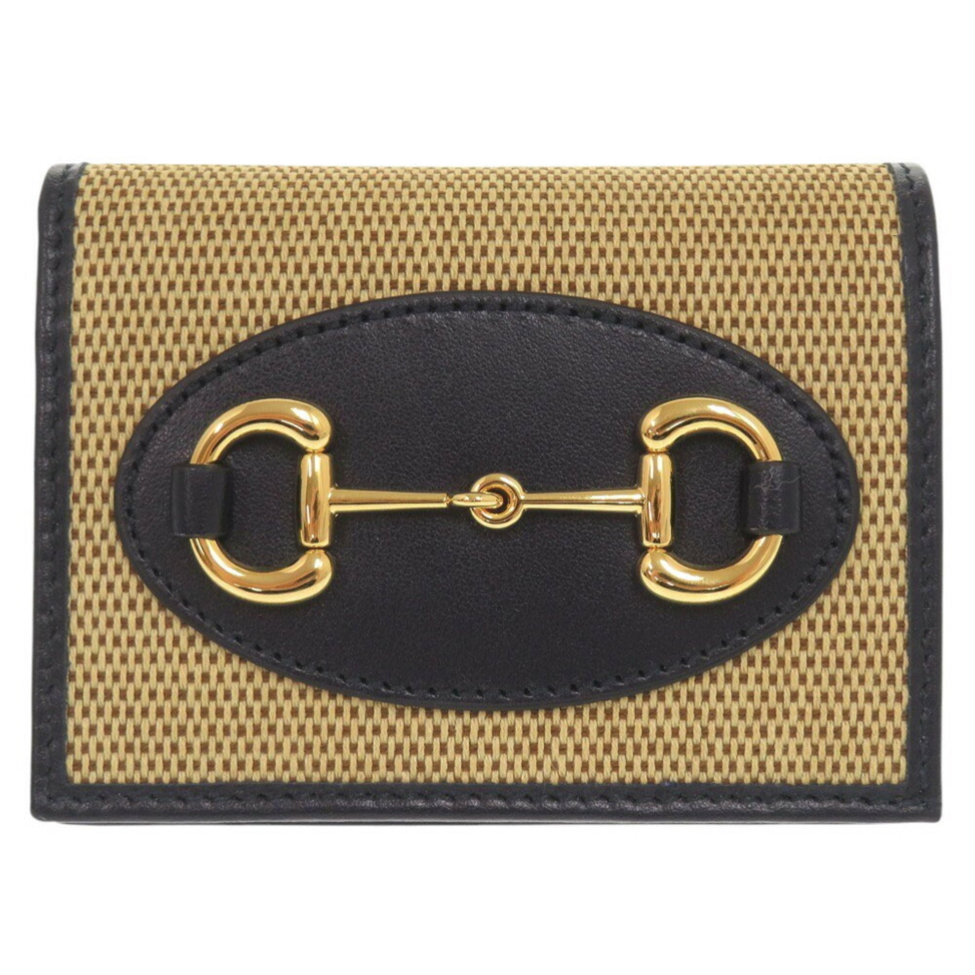 Gucci Beige Navy Canvas Leather Wallet (Bi-Fold) (Pre-Owned)