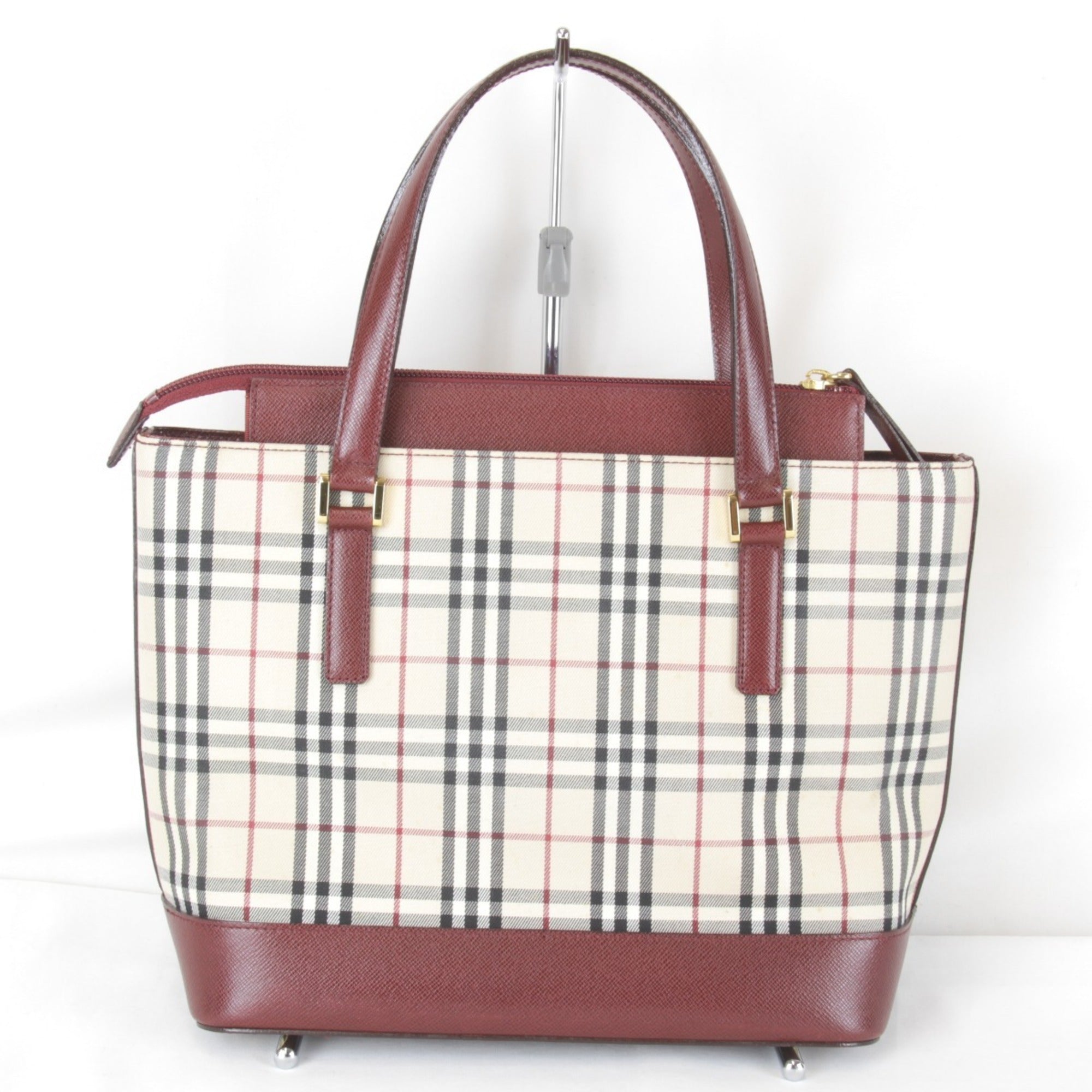 Burberry Red Color Canvas Leather Handbag (Pre-Owned)