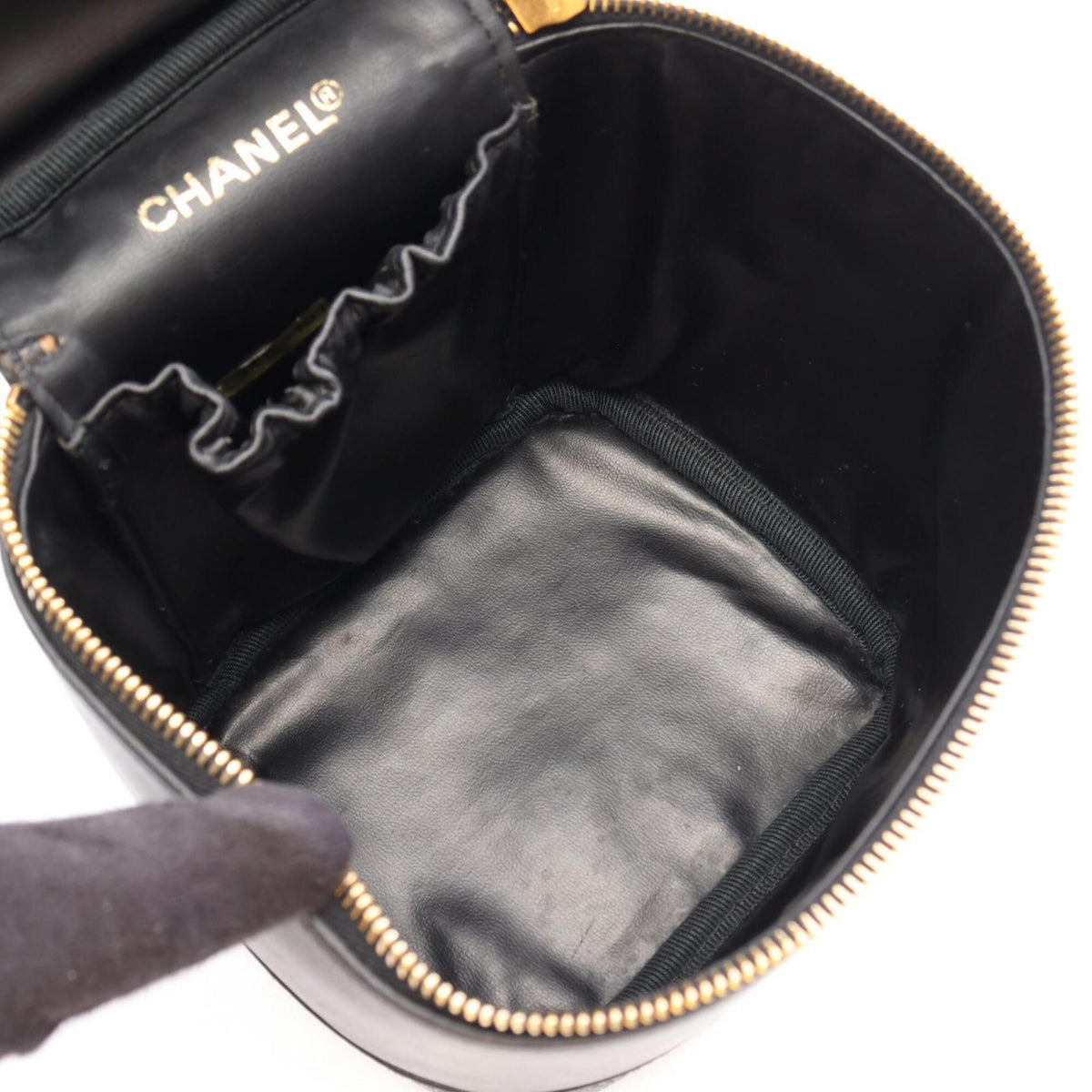 Chanel Black Leather Handbag Vanity Bag (Pre-Owned)